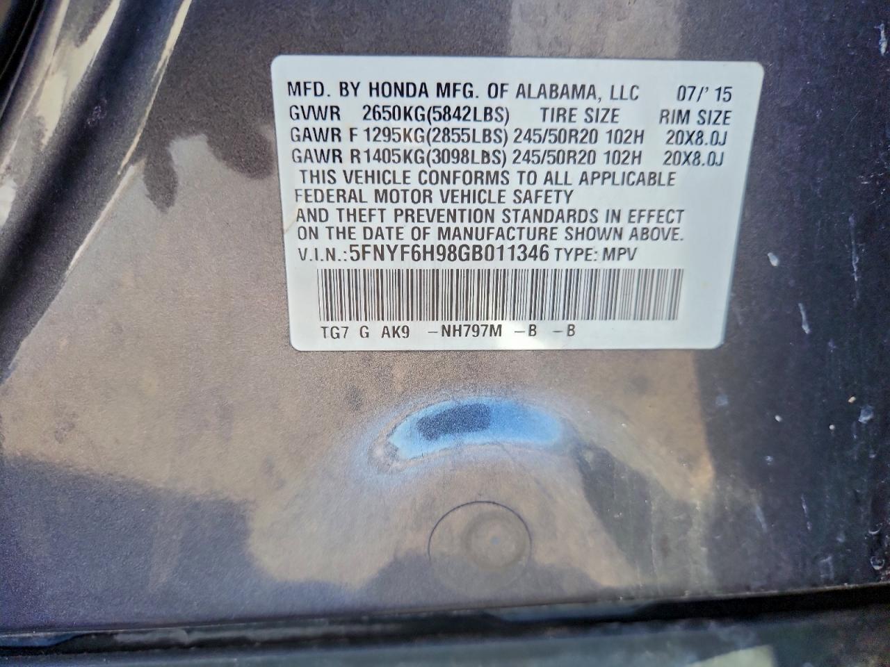 2016 HONDA PILOT TOURING photo 12