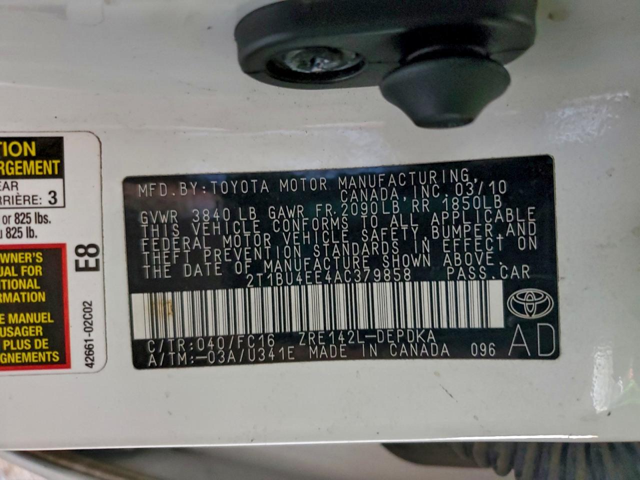 2010 TOYOTA COROLLA BASE photo 12