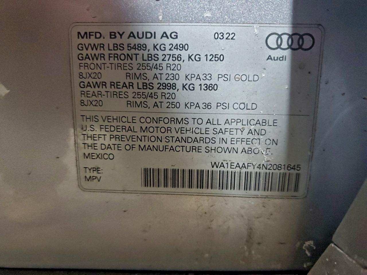 2022 AUDI Q5 PREMIUM PLUS 45 photo 13