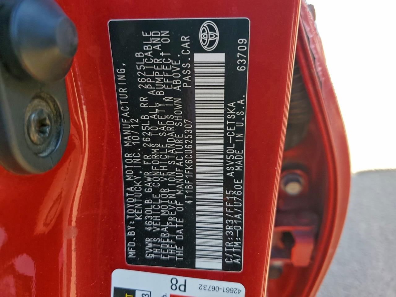 2012 TOYOTA CAMRY BASE photo 12