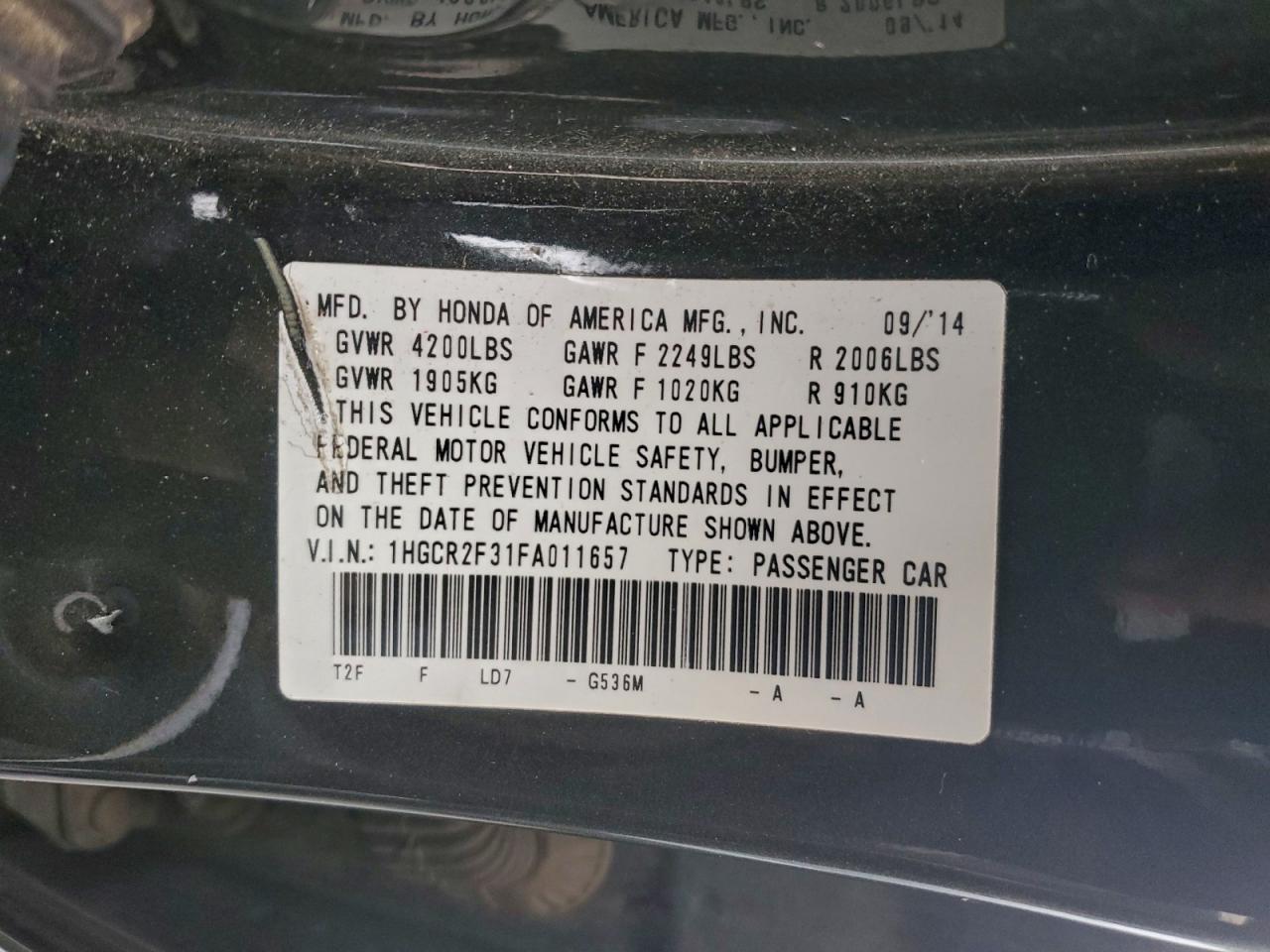 2015 HONDA ACCORD LX photo 13