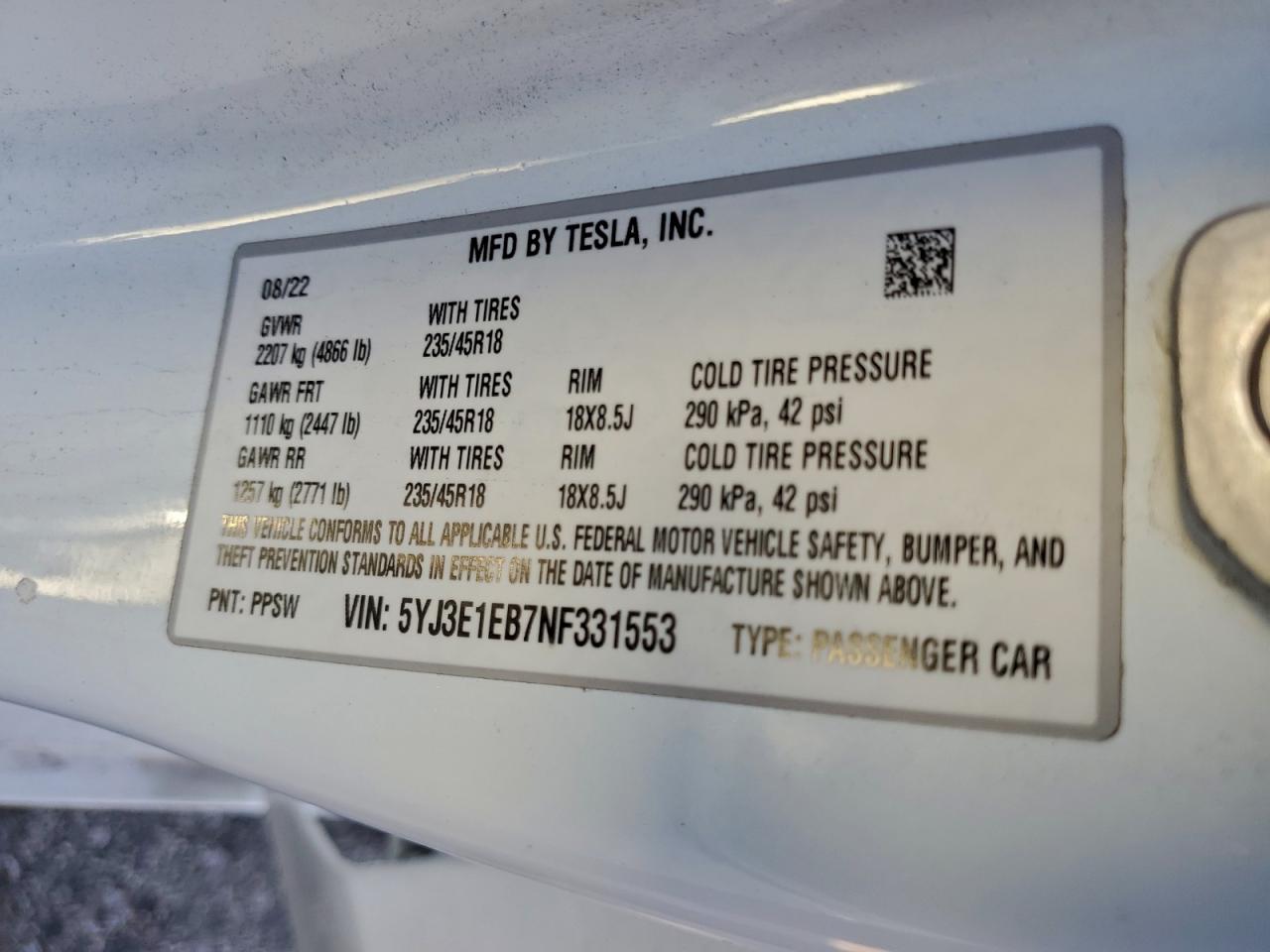 2022 TESLA MODEL 3 photo 12