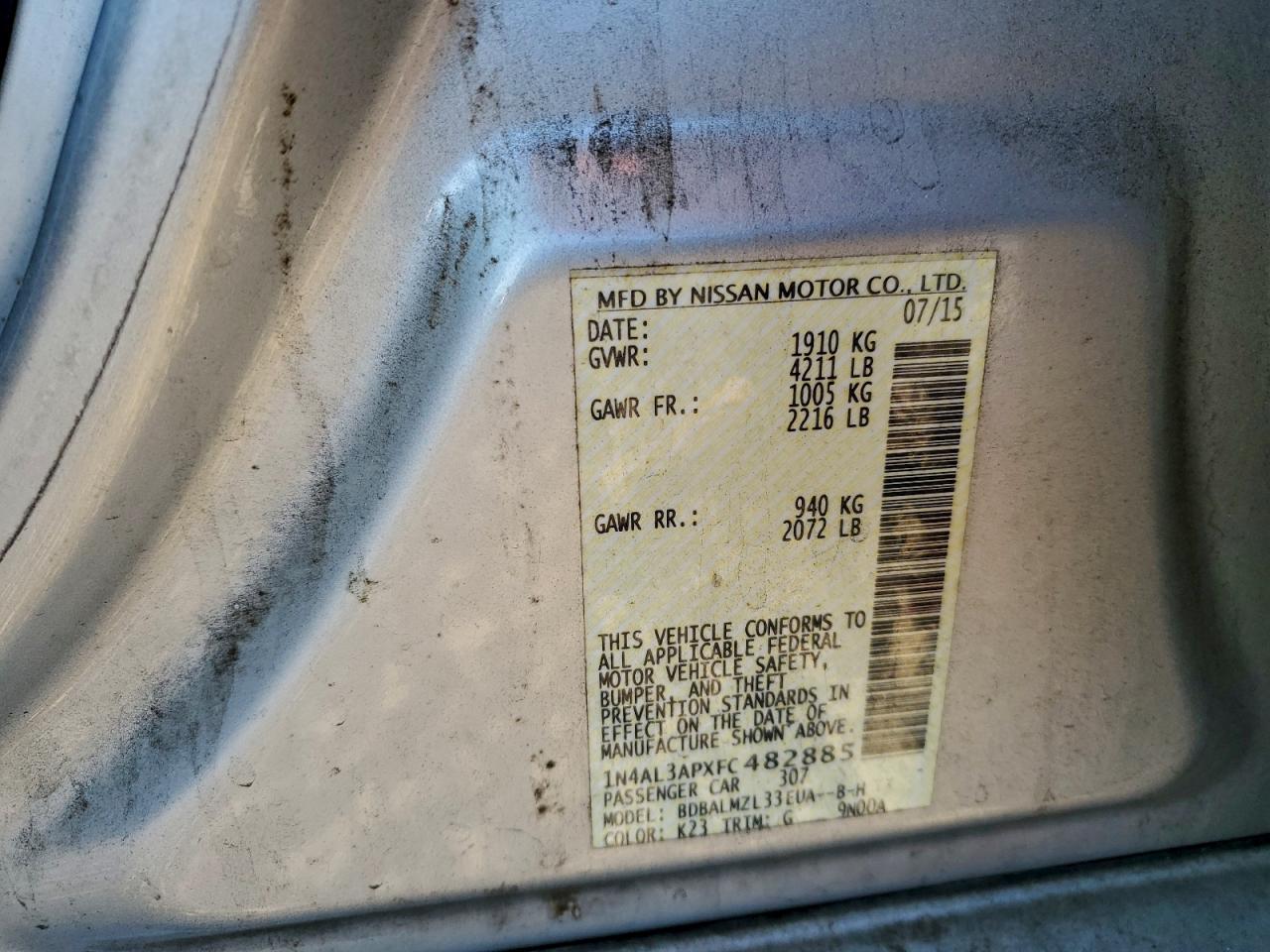 2015 NISSAN ALTIMA 2.5 photo 12