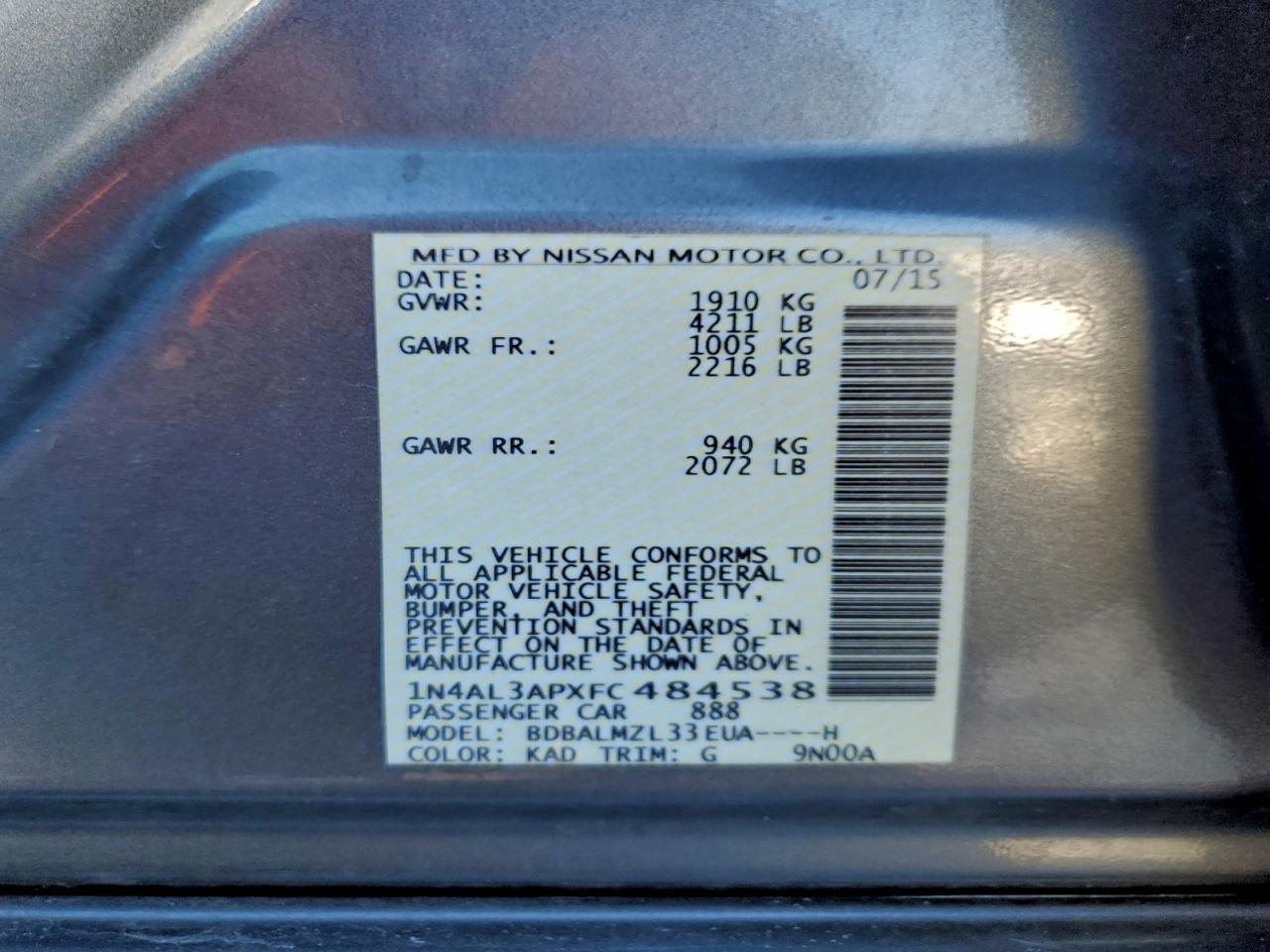 2015 NISSAN ALTIMA 2.5 photo 12