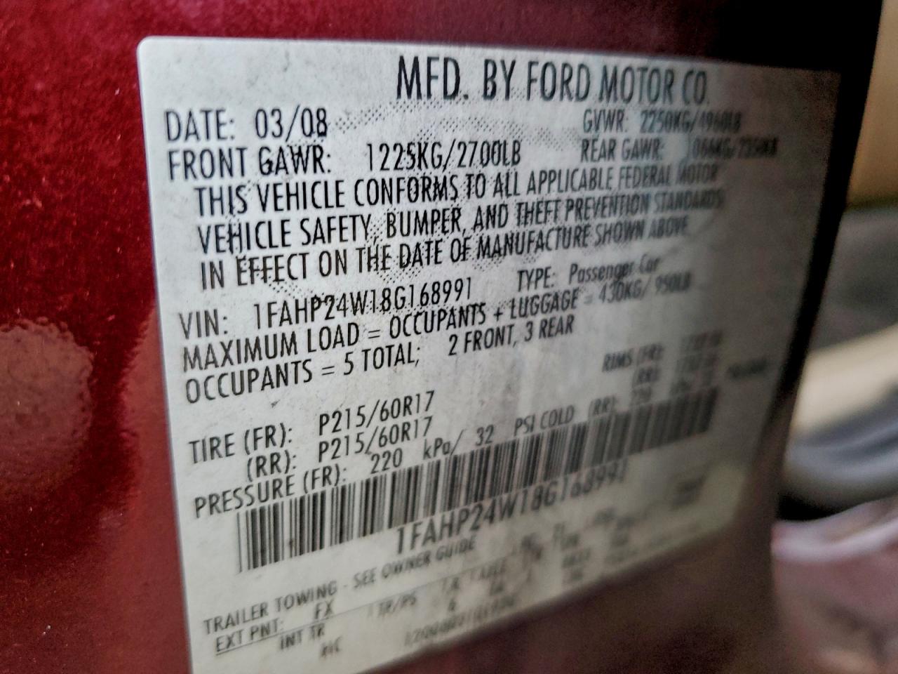 2008 FORD TAURUS SEL photo 34