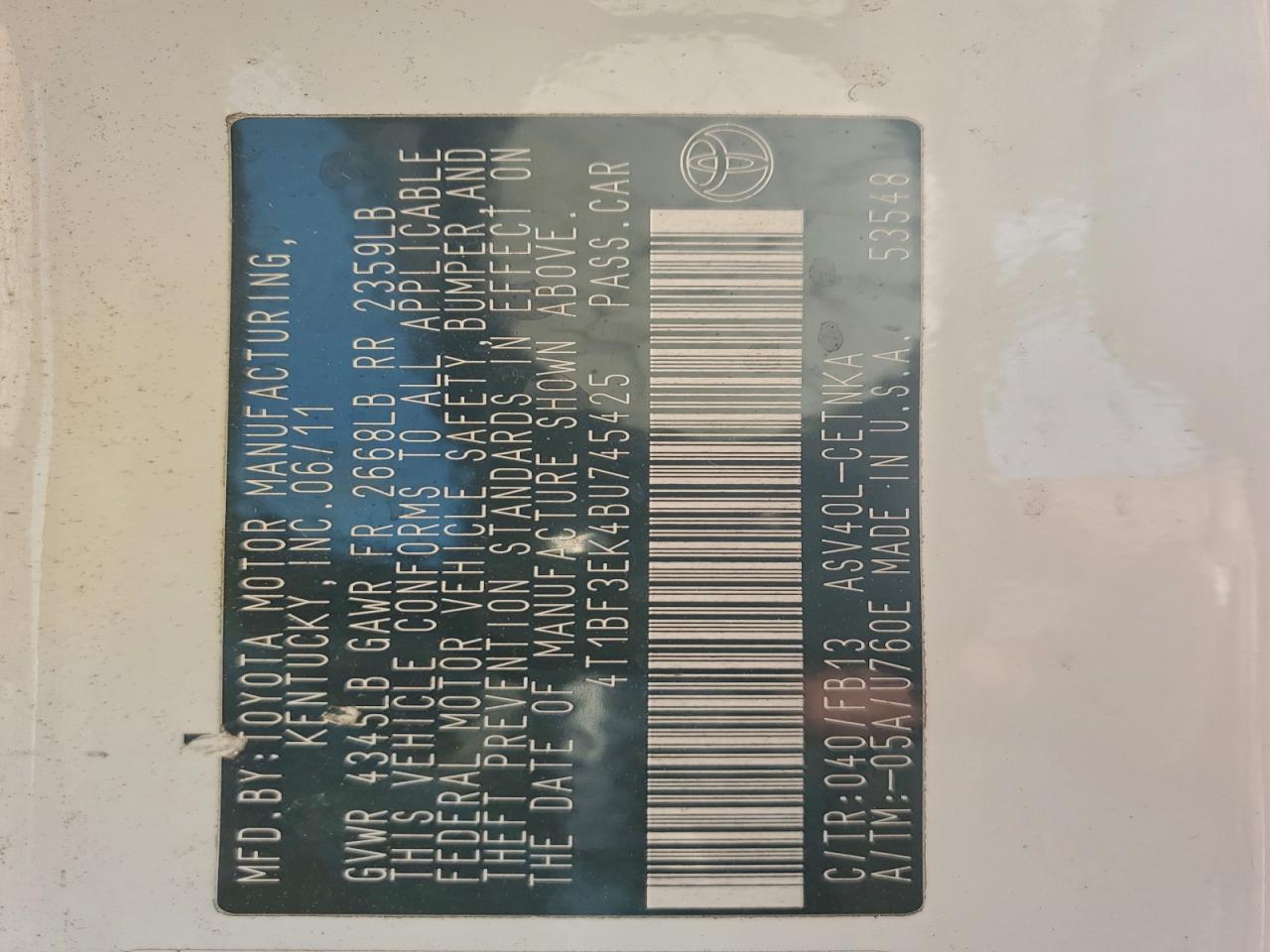 2011 TOYOTA CAMRY BASE photo 13