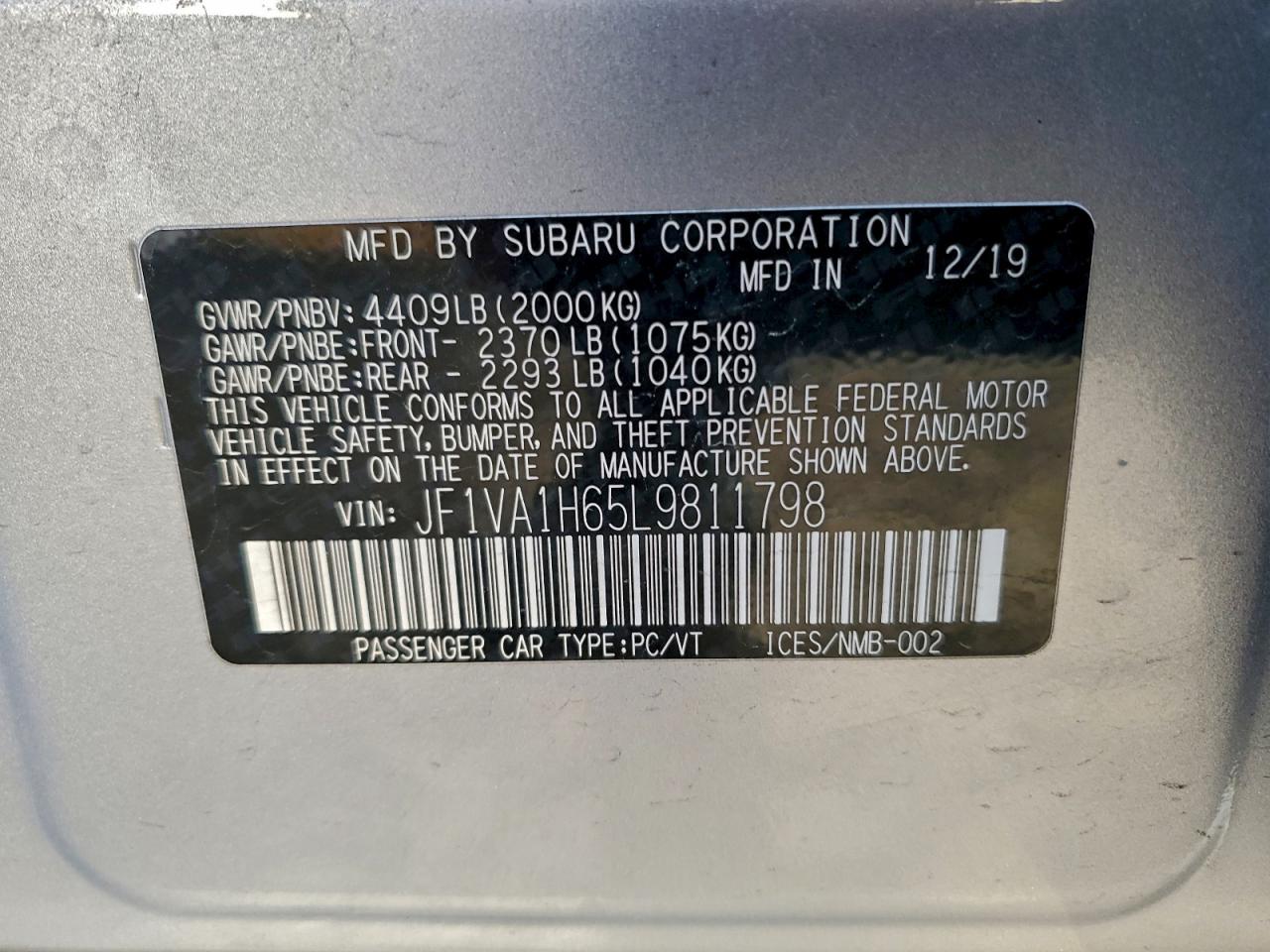 2020 SUBARU WRX LIMITED photo 12