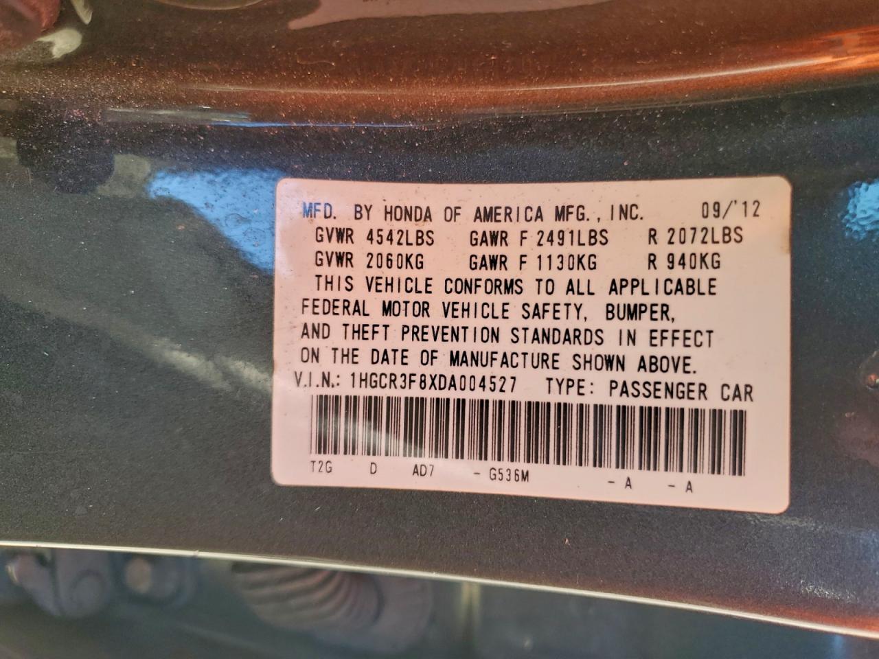 2013 HONDA ACCORD EXL photo 12