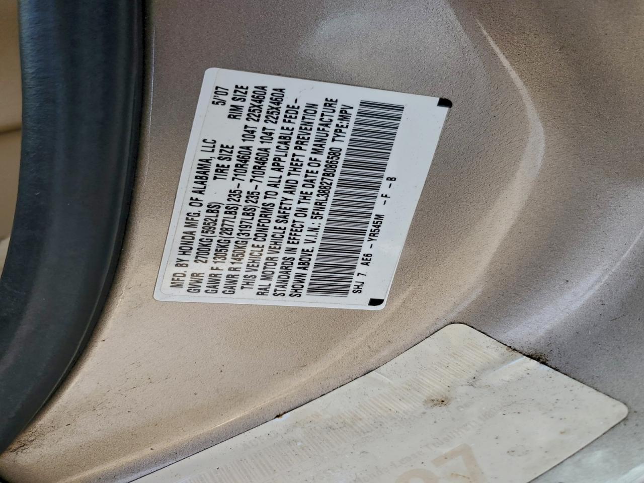 2007 HONDA ODYSSEY TOURING photo 13