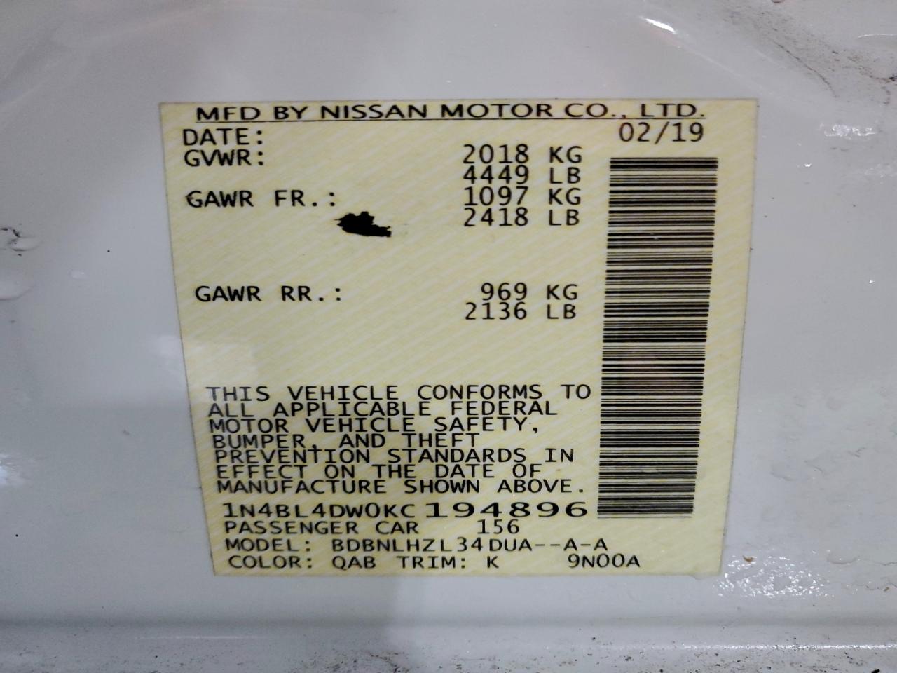 2019 NISSAN ALTIMA SV photo 13