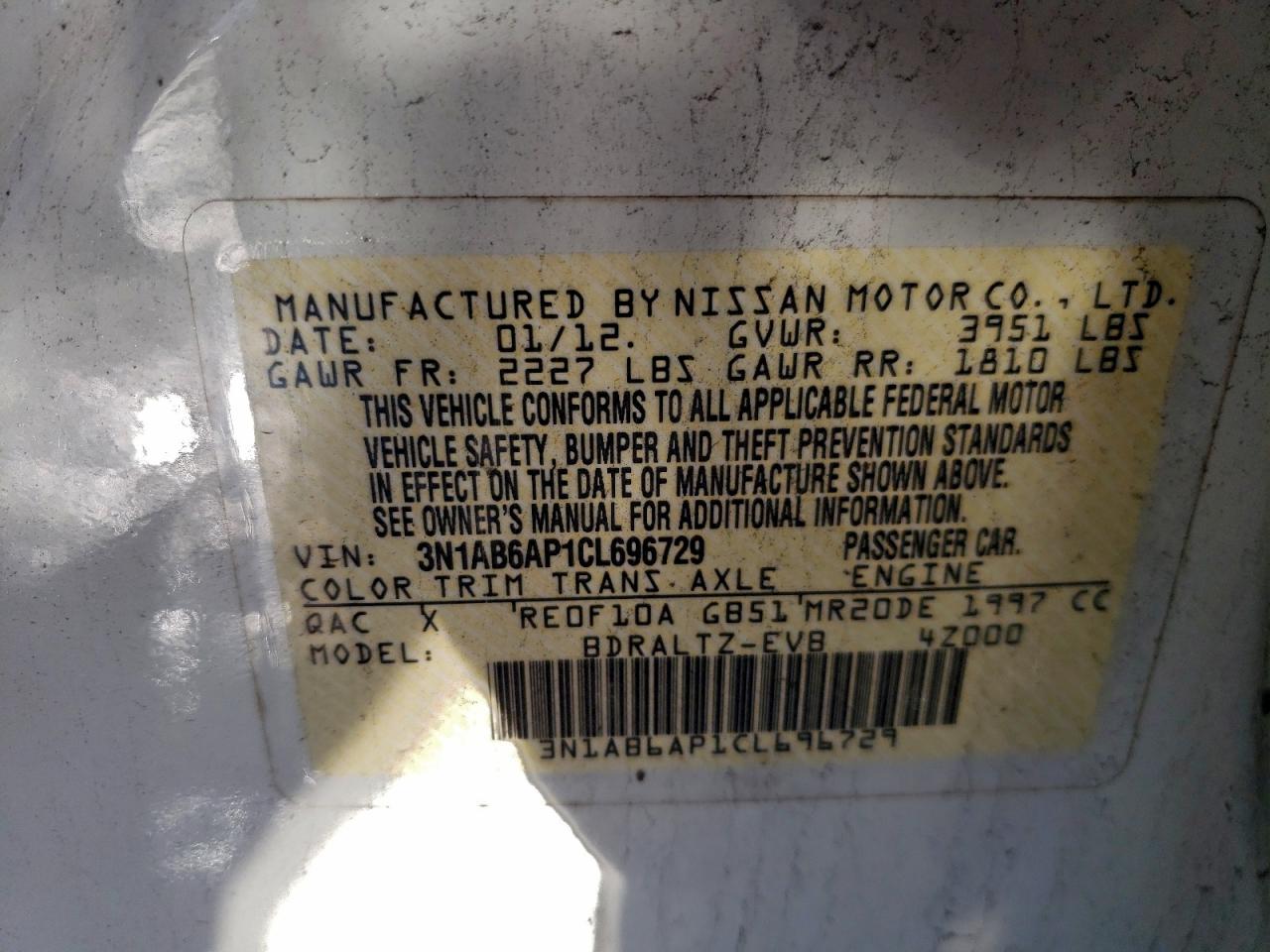 2012 NISSAN SENTRA 2.0 photo 12