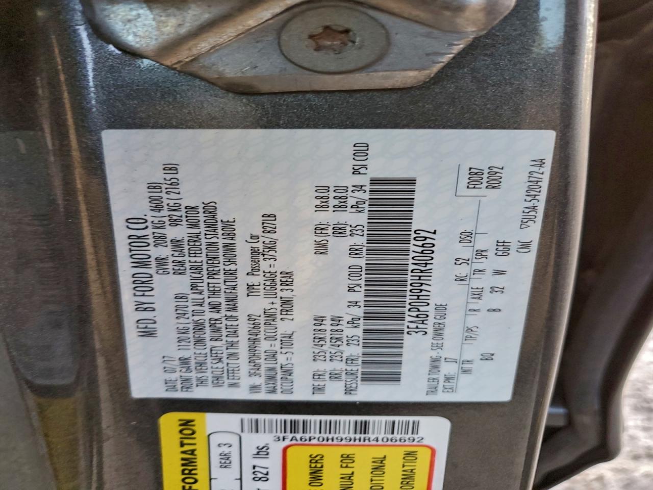 2017 FORD FUSION SE photo 12