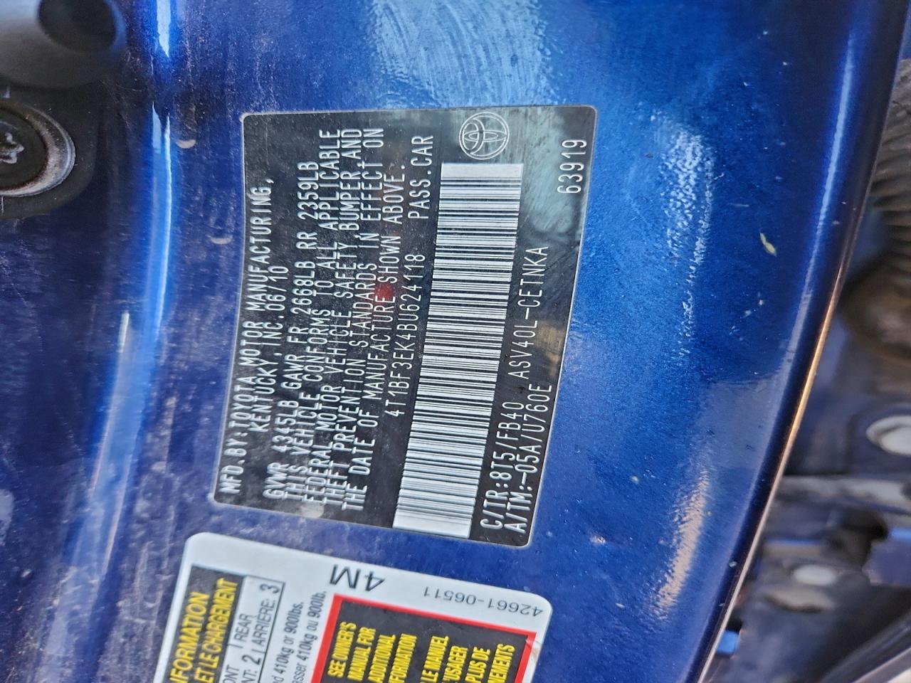 2011 TOYOTA CAMRY BASE photo 12