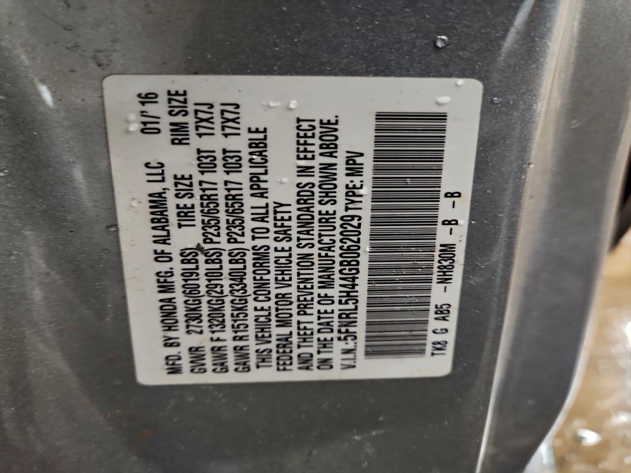 2016 HONDA ODYSSEY EX photo 13