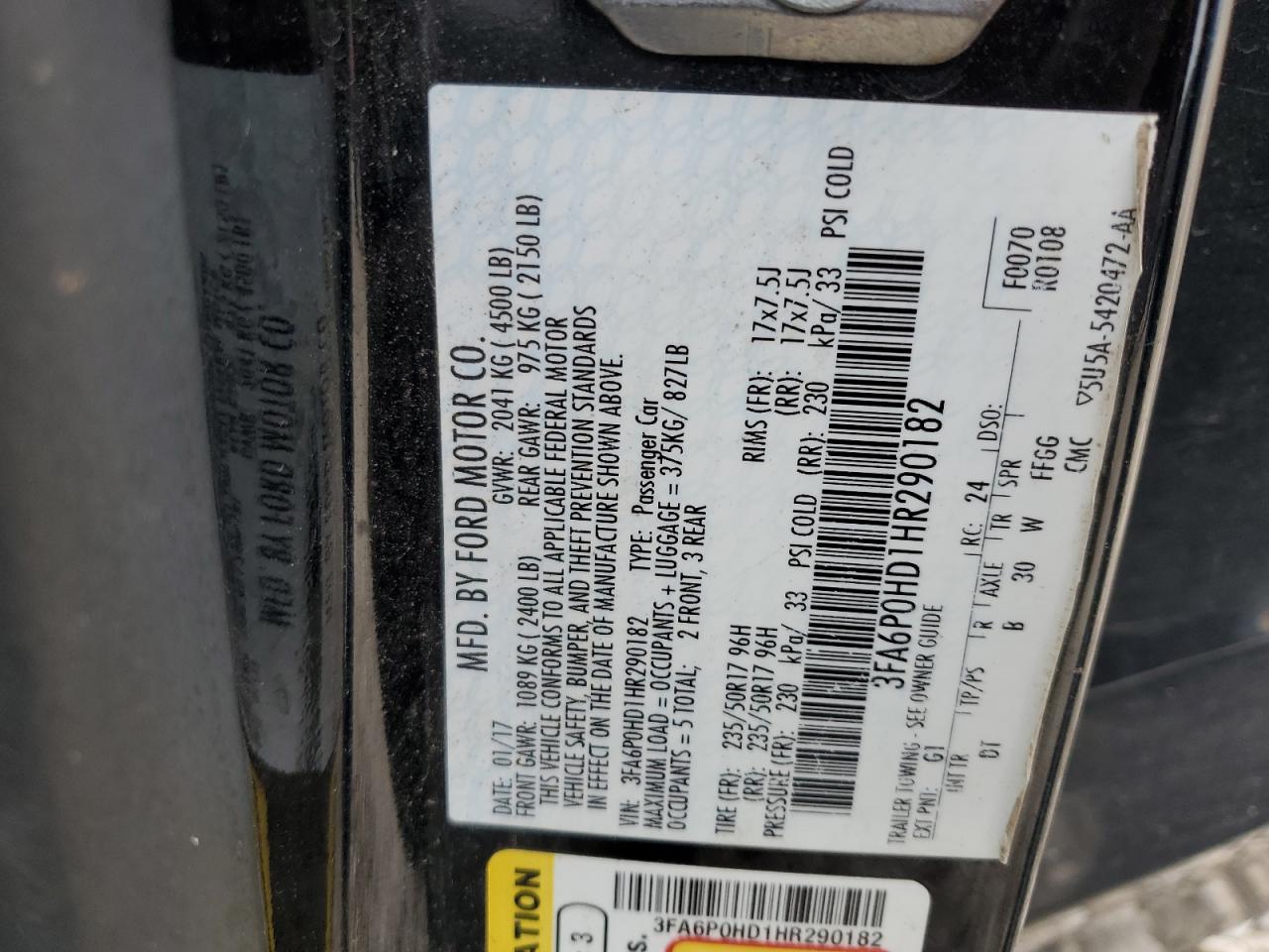 2017 FORD FUSION SE photo 12