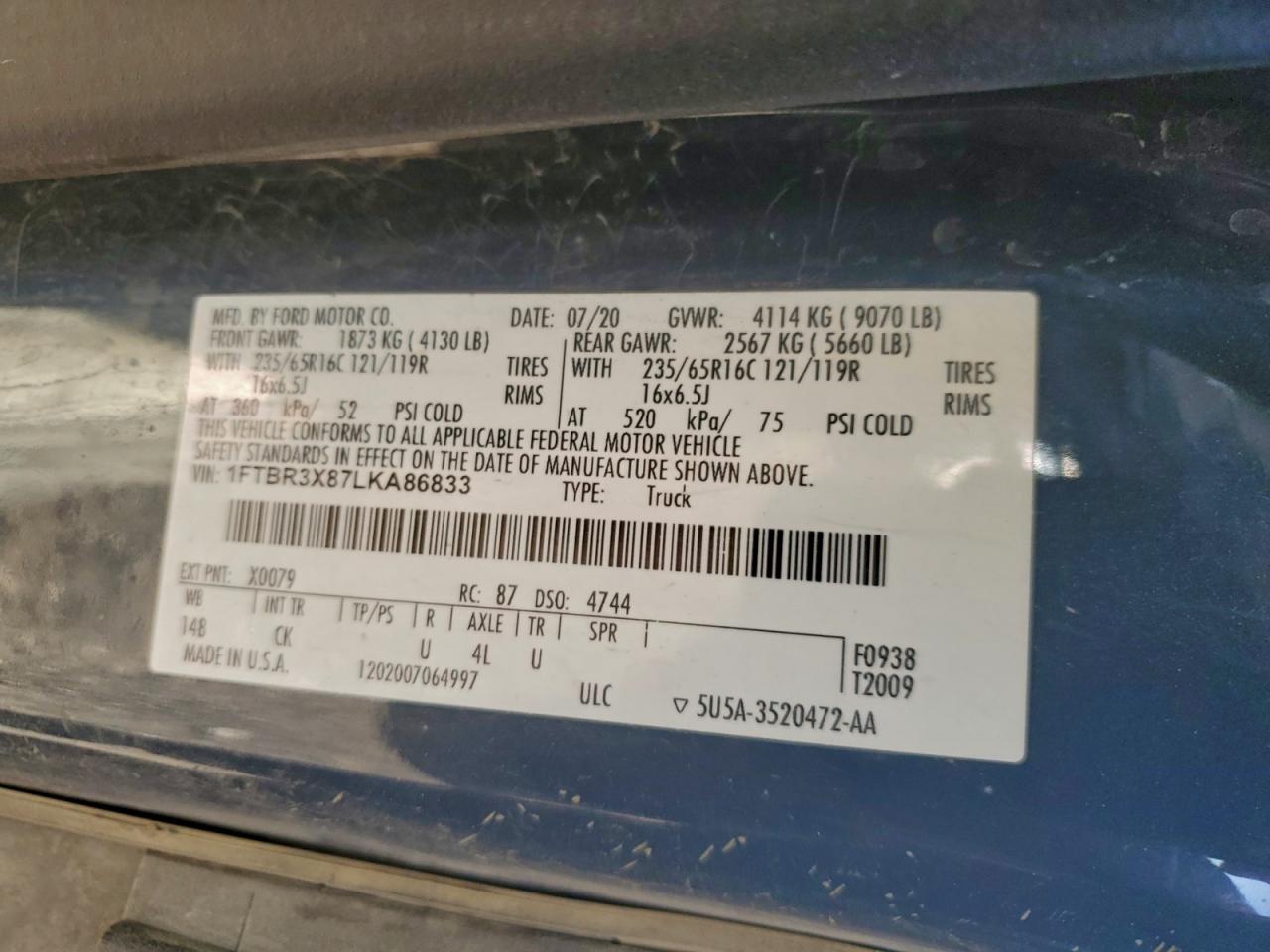 2020 FORD TRANSIT 250 DELIVERY VAN photo 13