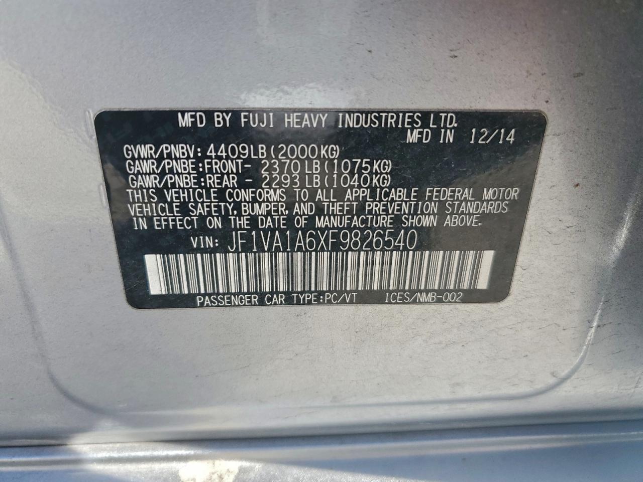 2015 SUBARU WRX photo 12