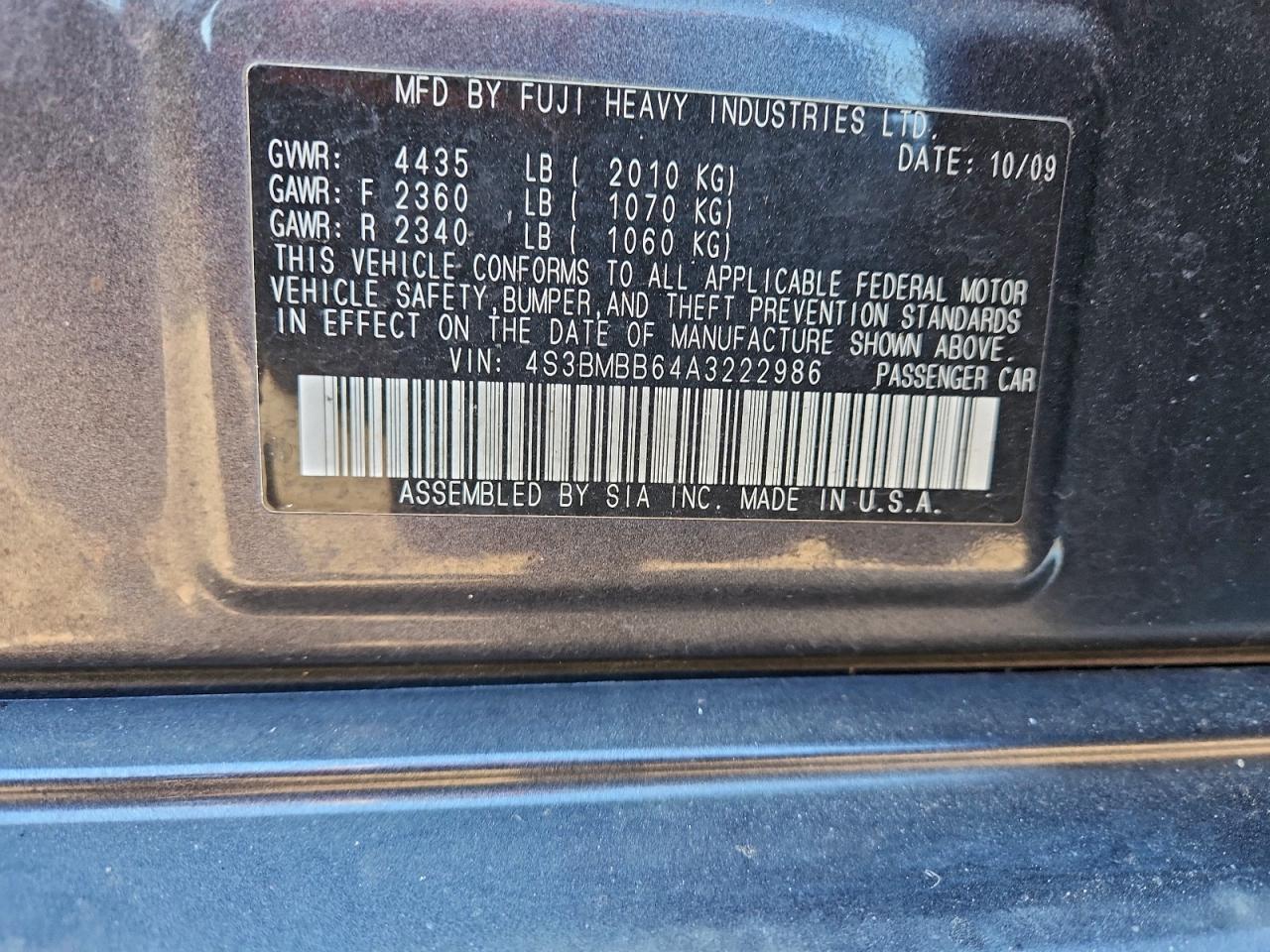 2010 SUBARU LEGACY 2.5I PREMIUM photo 12