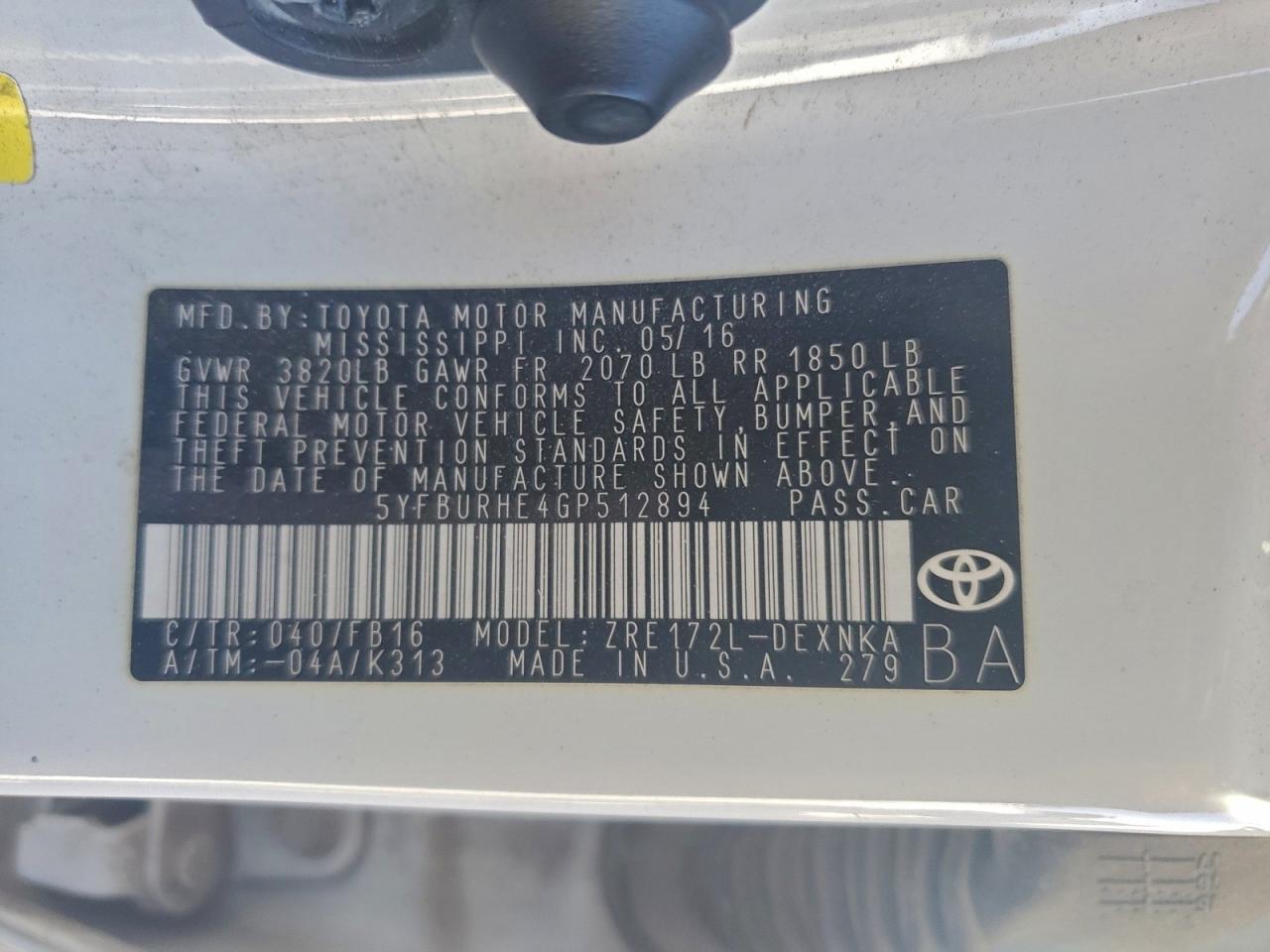 2016 TOYOTA COROLLA L photo 12