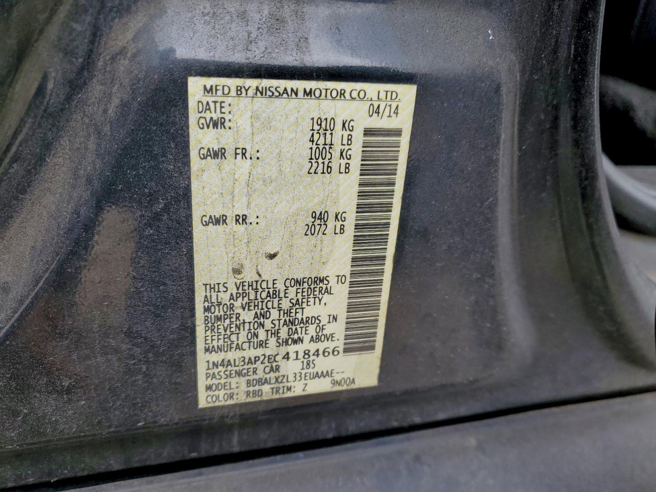 2014 NISSAN ALTIMA 2.5 photo 13