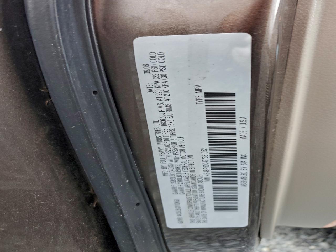 2009 SUBARU OUTBACK photo 14