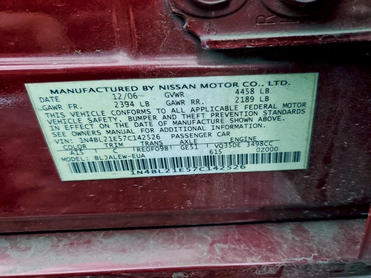 2007 NISSAN ALTIMA 3.5SE photo 12