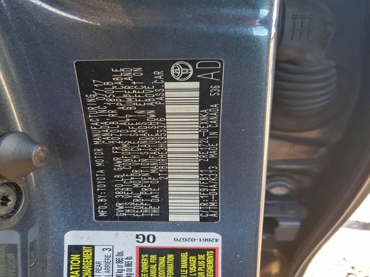 2017 TOYOTA COROLLA L photo 12