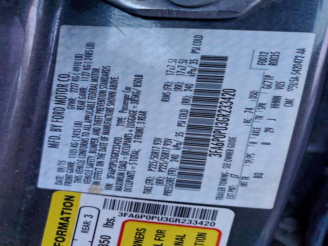 2016 FORD FUSION SE PHEV photo 12