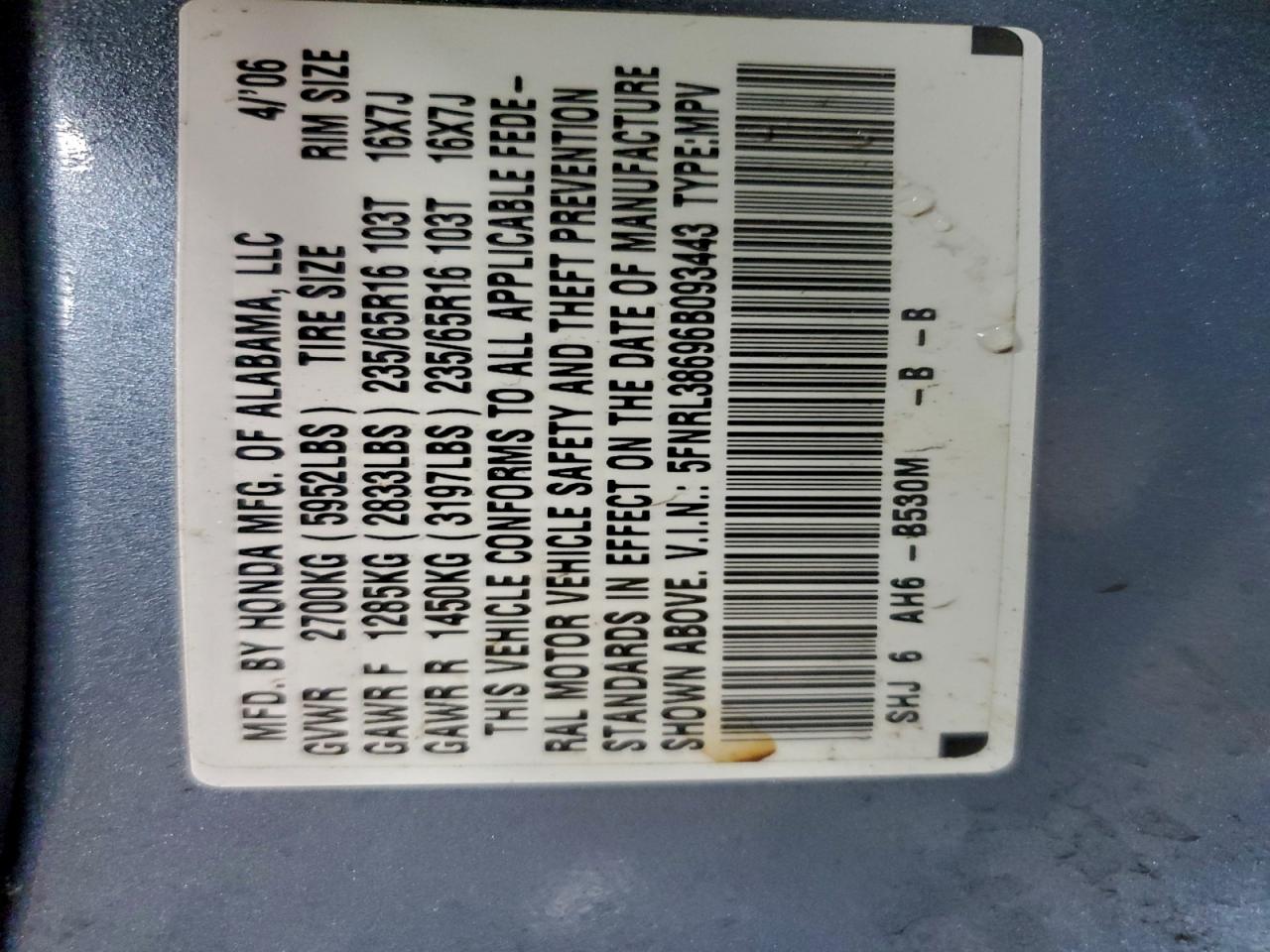 2006 HONDA ODYSSEY EXL photo 13