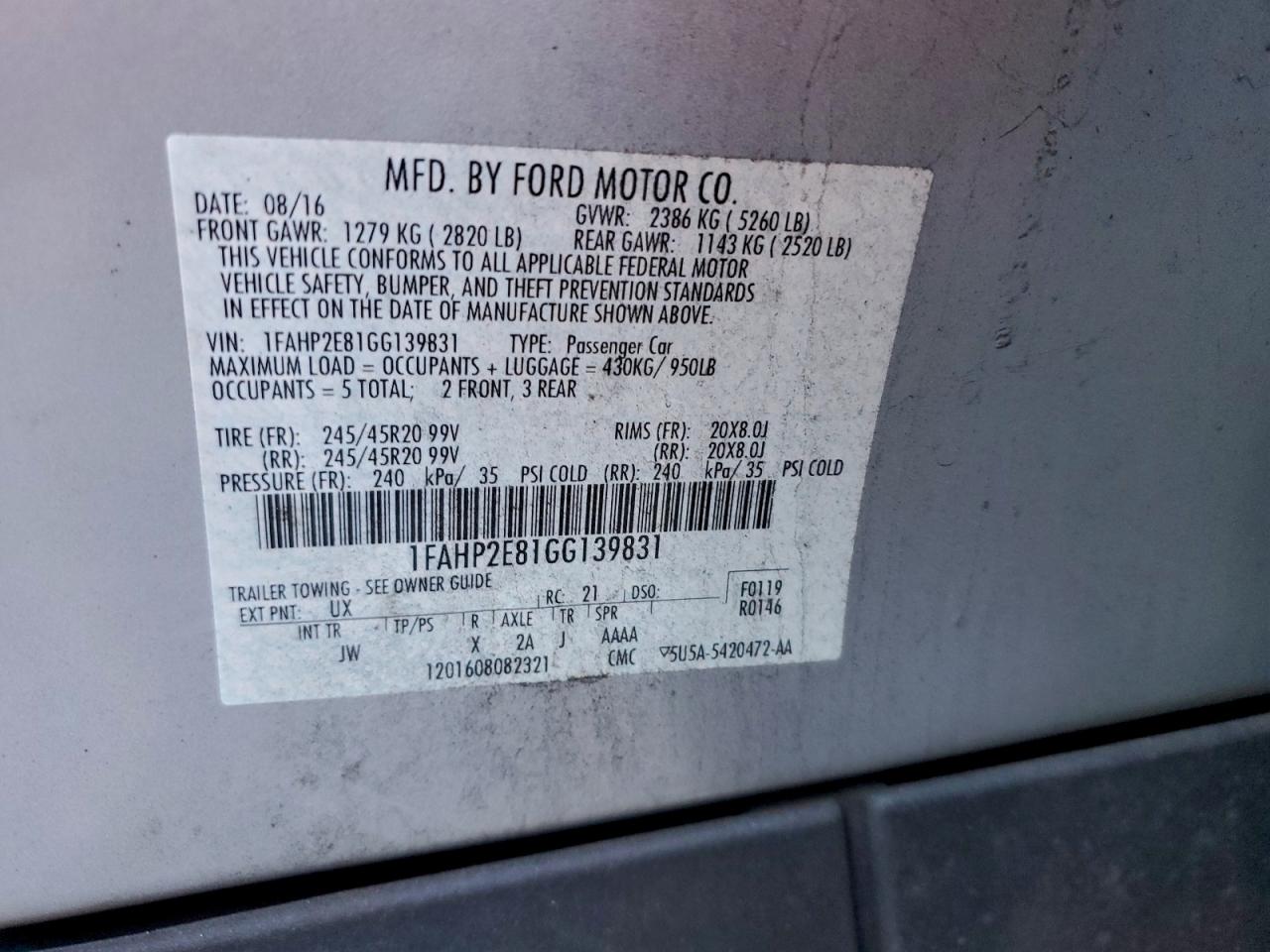 2016 FORD TAURUS SEL photo 12