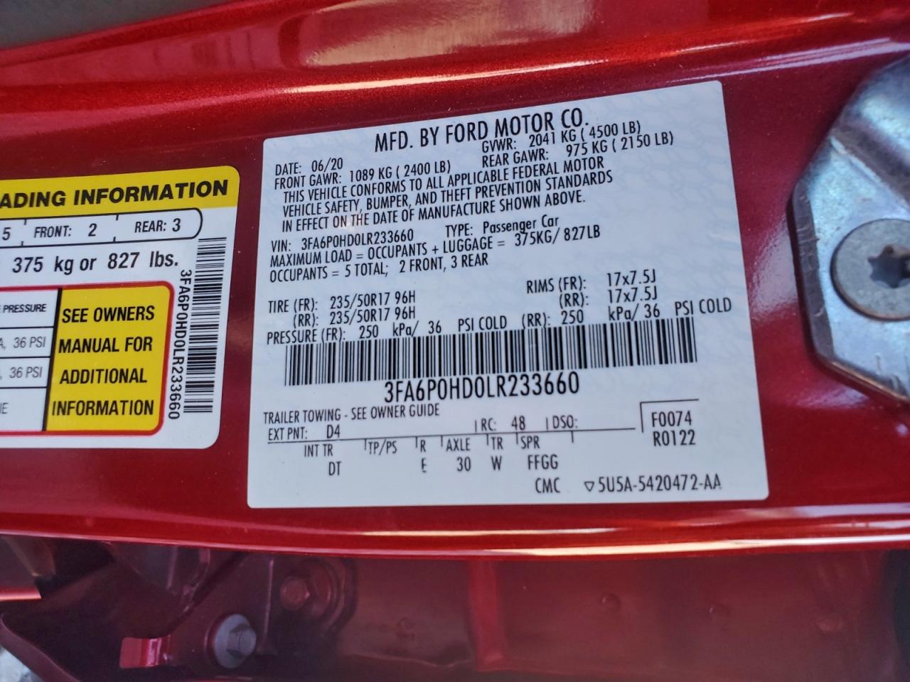 2020 FORD FUSION SE photo 13