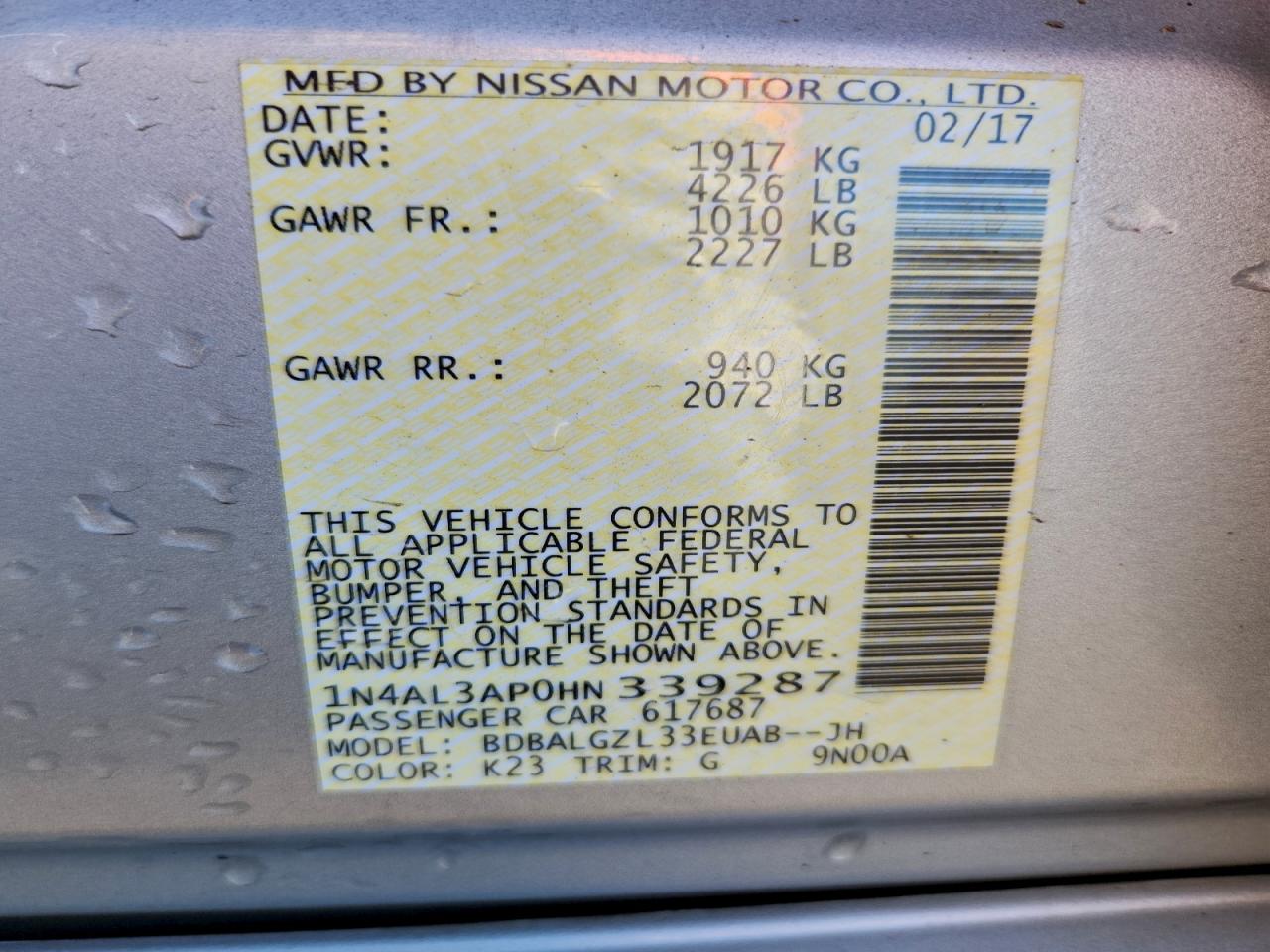 2017 NISSAN ALTIMA 2.5 photo 12