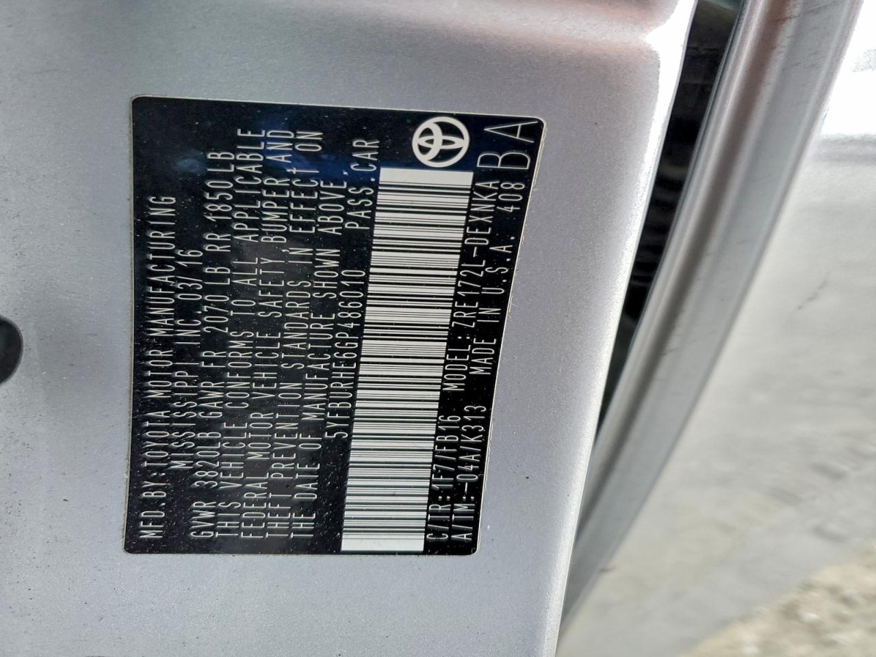 2016 TOYOTA COROLLA L photo 13