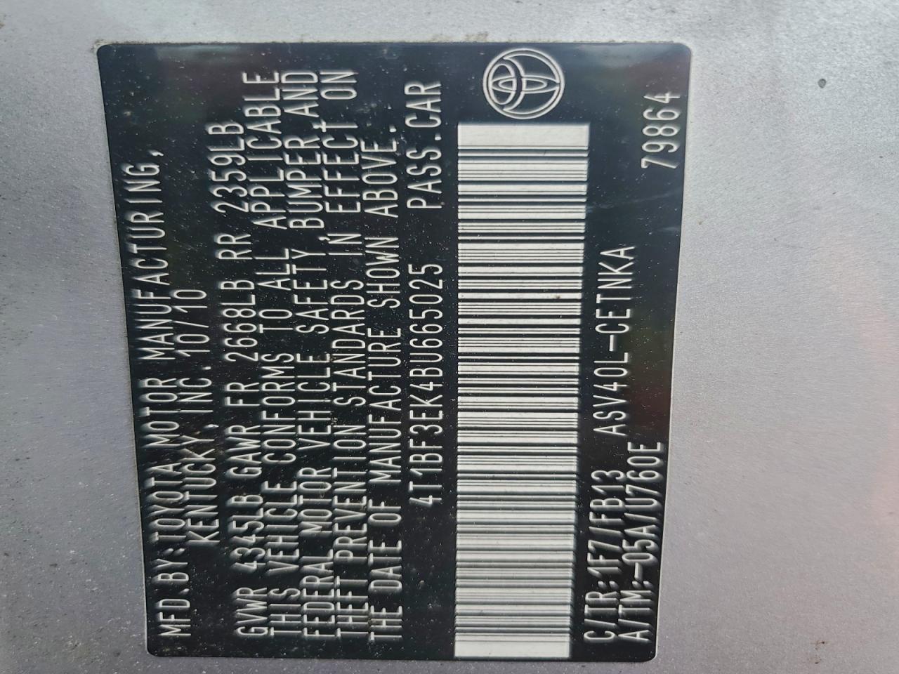 2011 TOYOTA CAMRY BASE photo 12