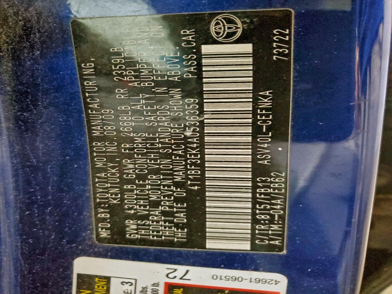 2010 TOYOTA CAMRY BASE photo 12