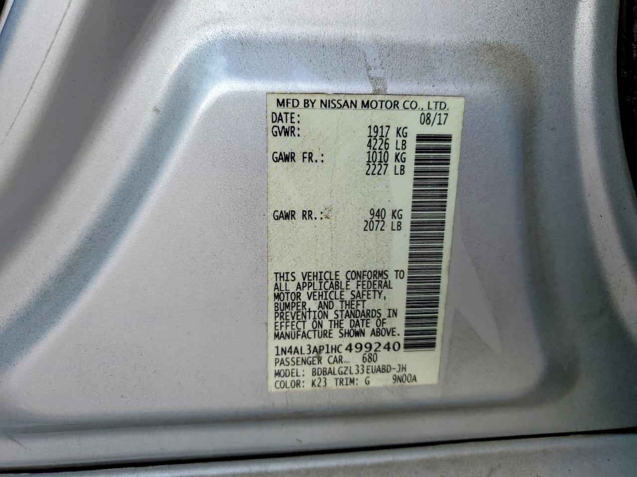 2017 NISSAN ALTIMA 2.5 photo 13