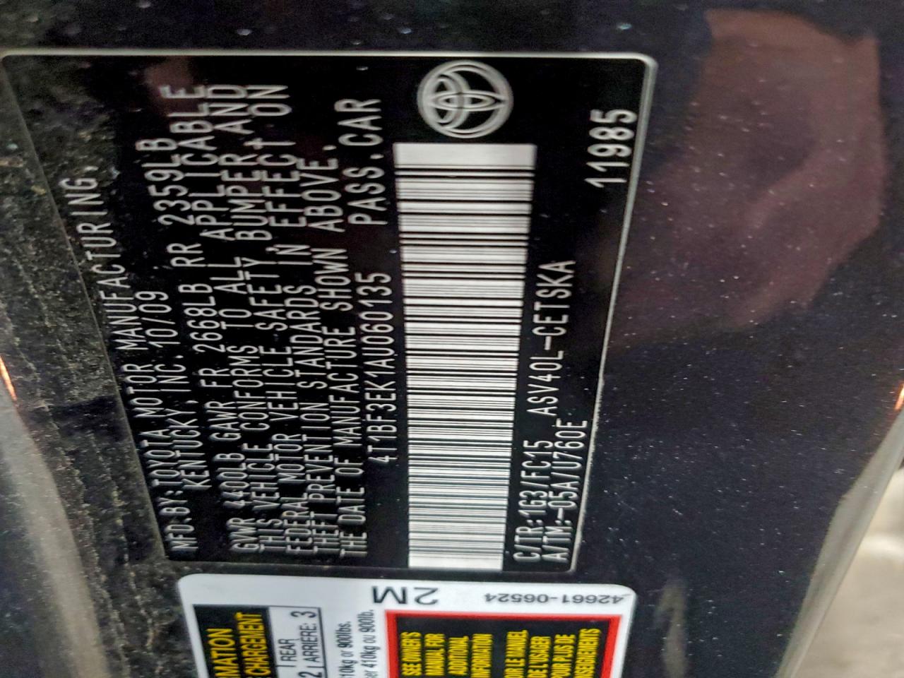 2010 TOYOTA CAMRY BASE photo 12