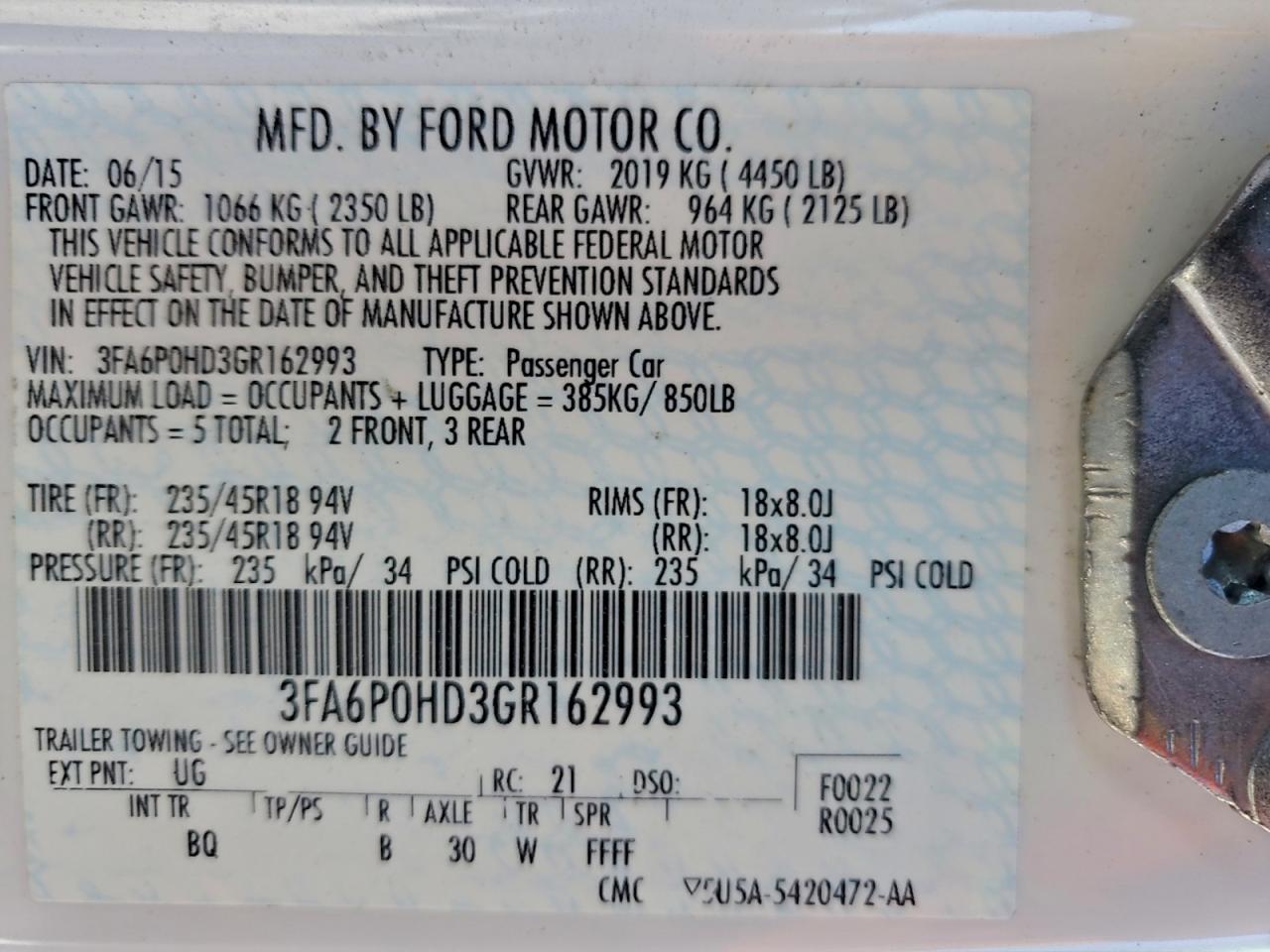 2016 FORD FUSION SE photo 12