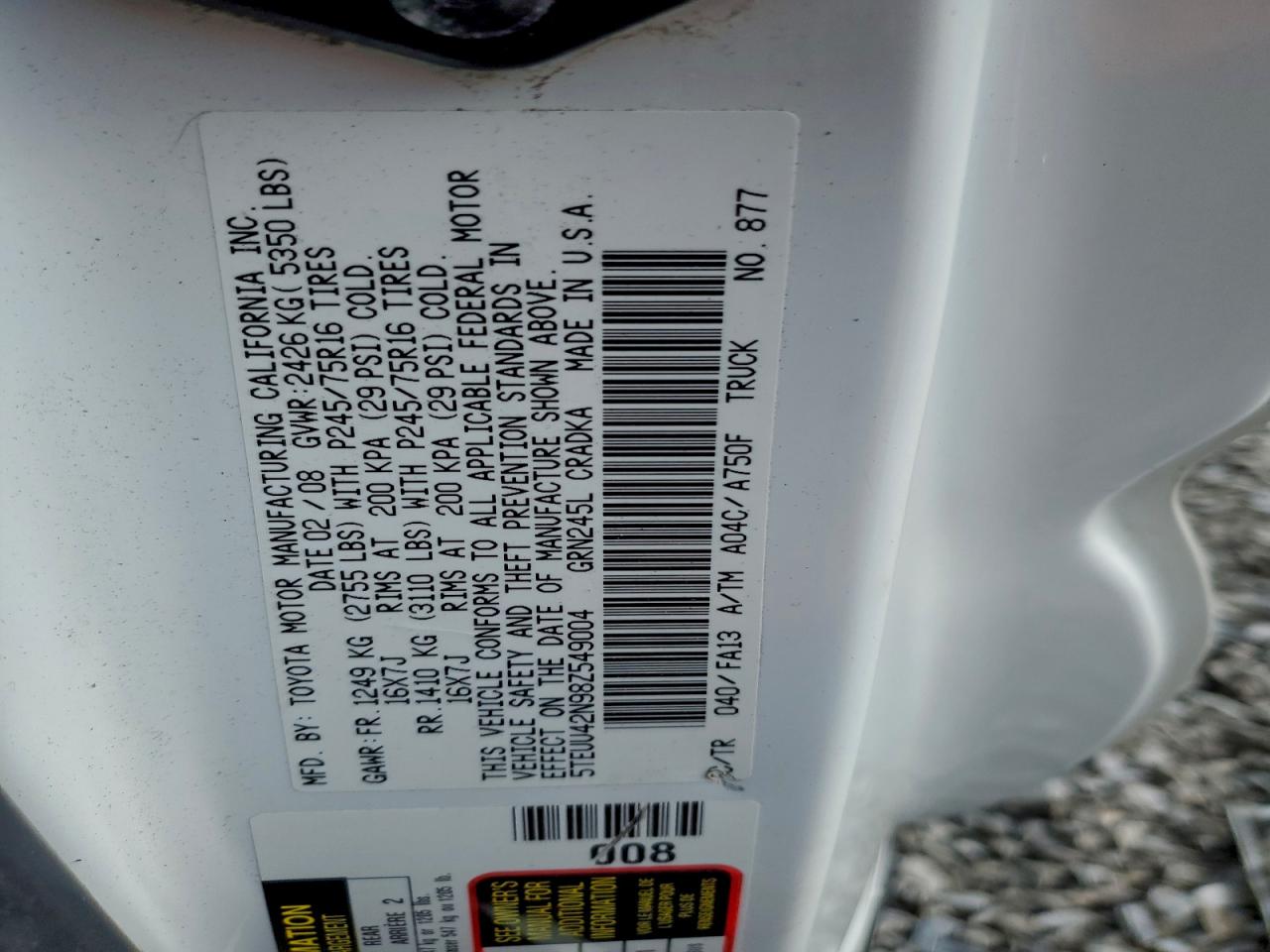2008 TOYOTA TACOMA ACCESS CAB photo 12