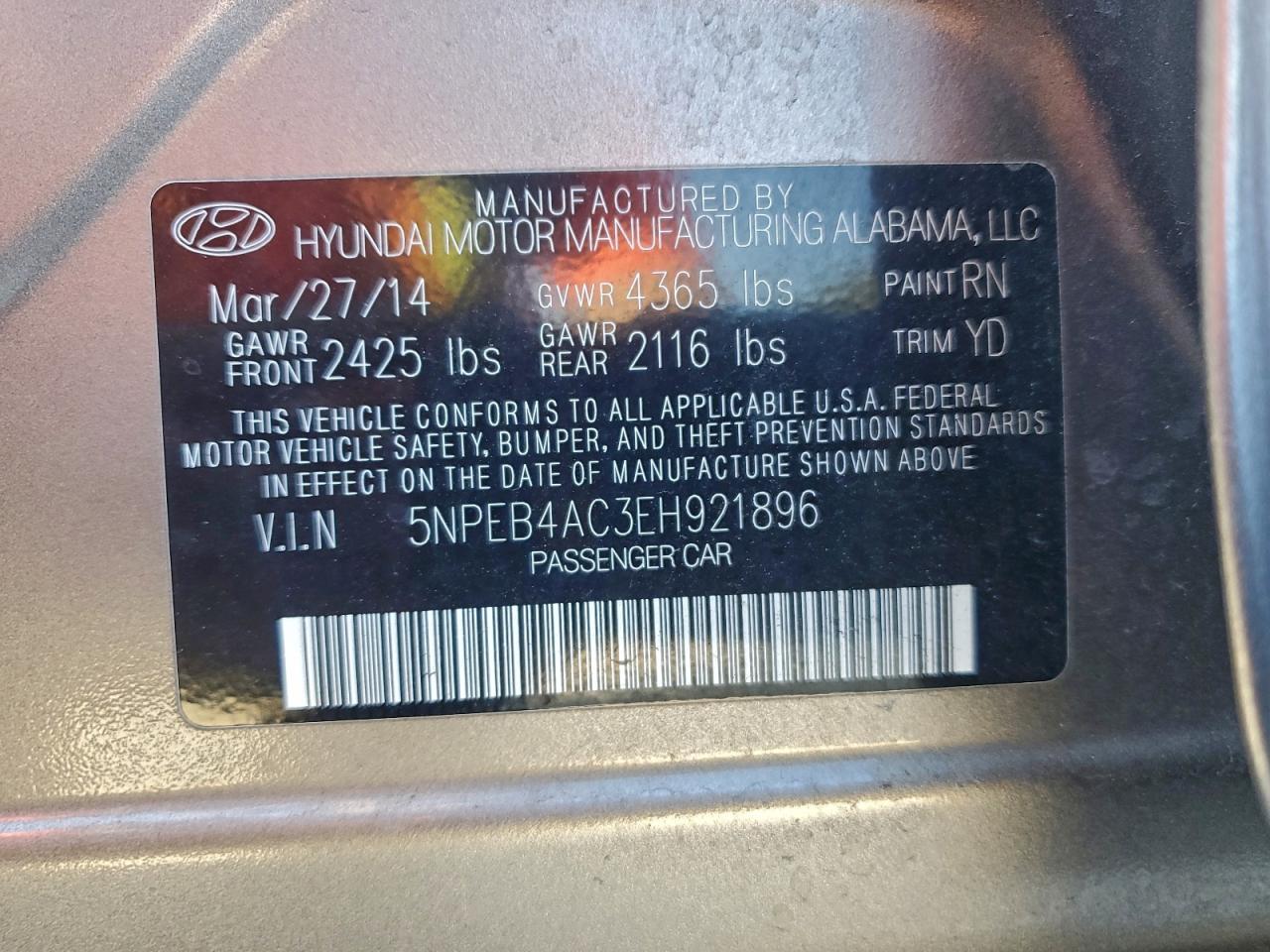 2014 HYUNDAI SONATA GLS photo 12