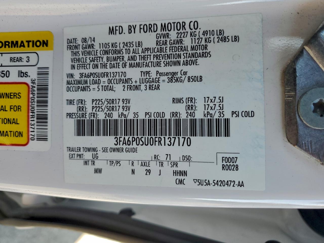 2015 FORD FUSION TITANIUM PHEV photo 12