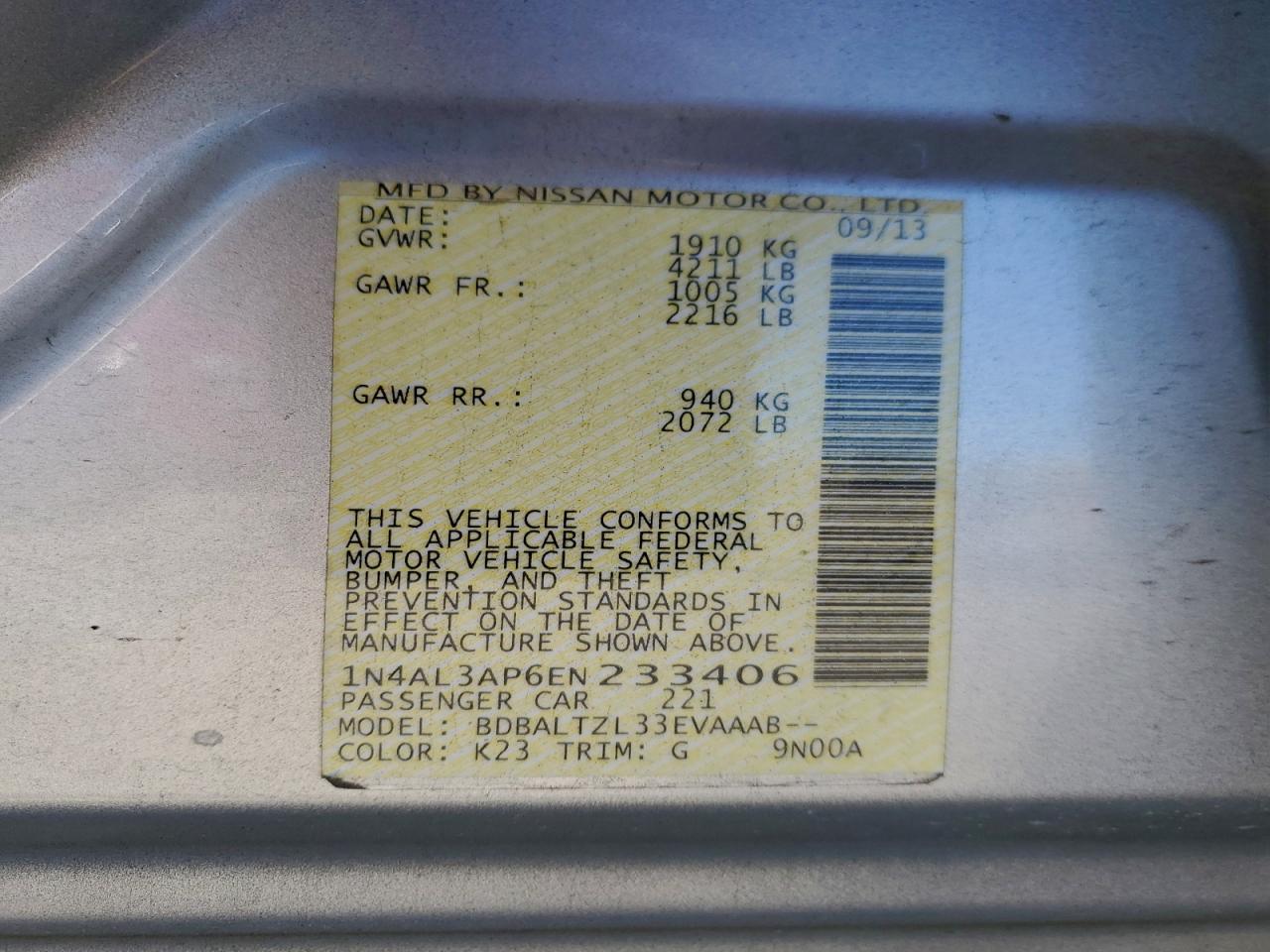 2014 NISSAN ALTIMA 2.5 photo 13