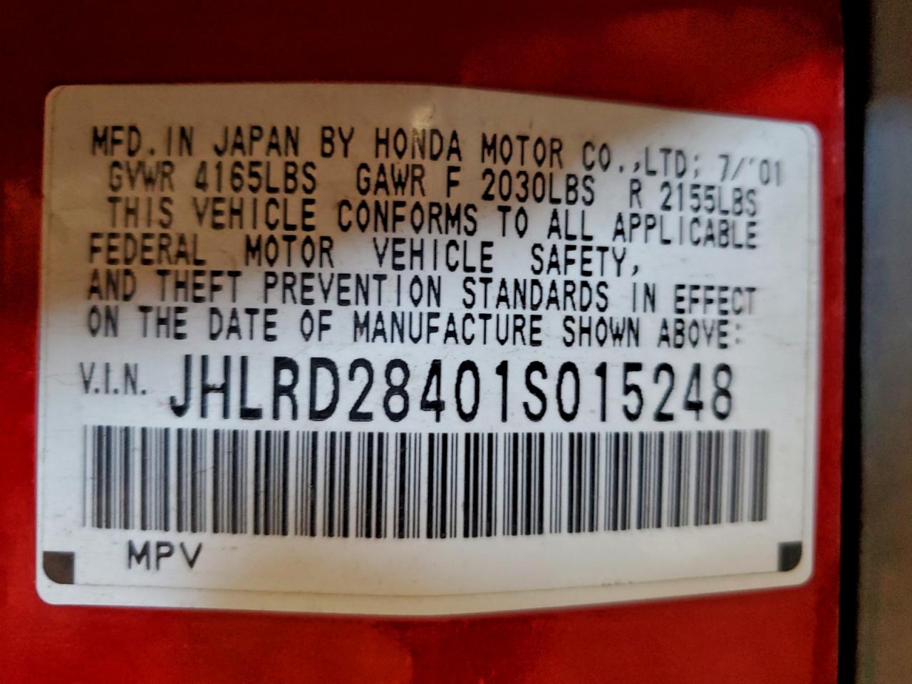 2001 HONDA CR-V LX photo 12