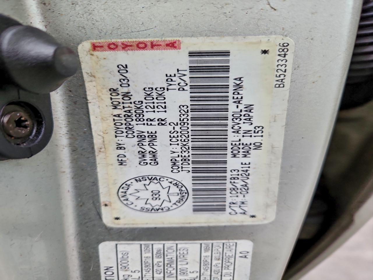 2002 TOYOTA CAMRY LE photo 12