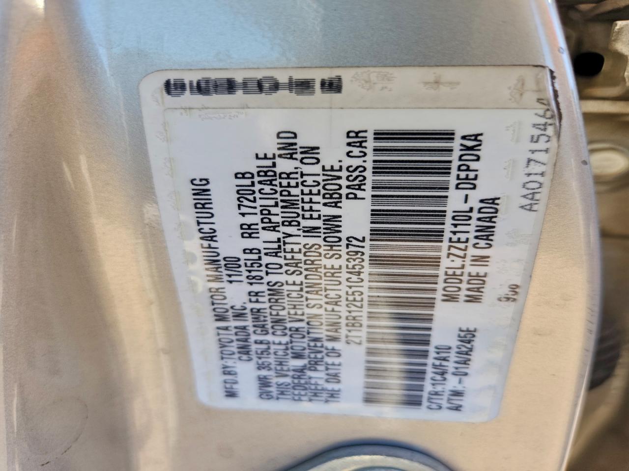 2001 TOYOTA COROLLA CE photo 12