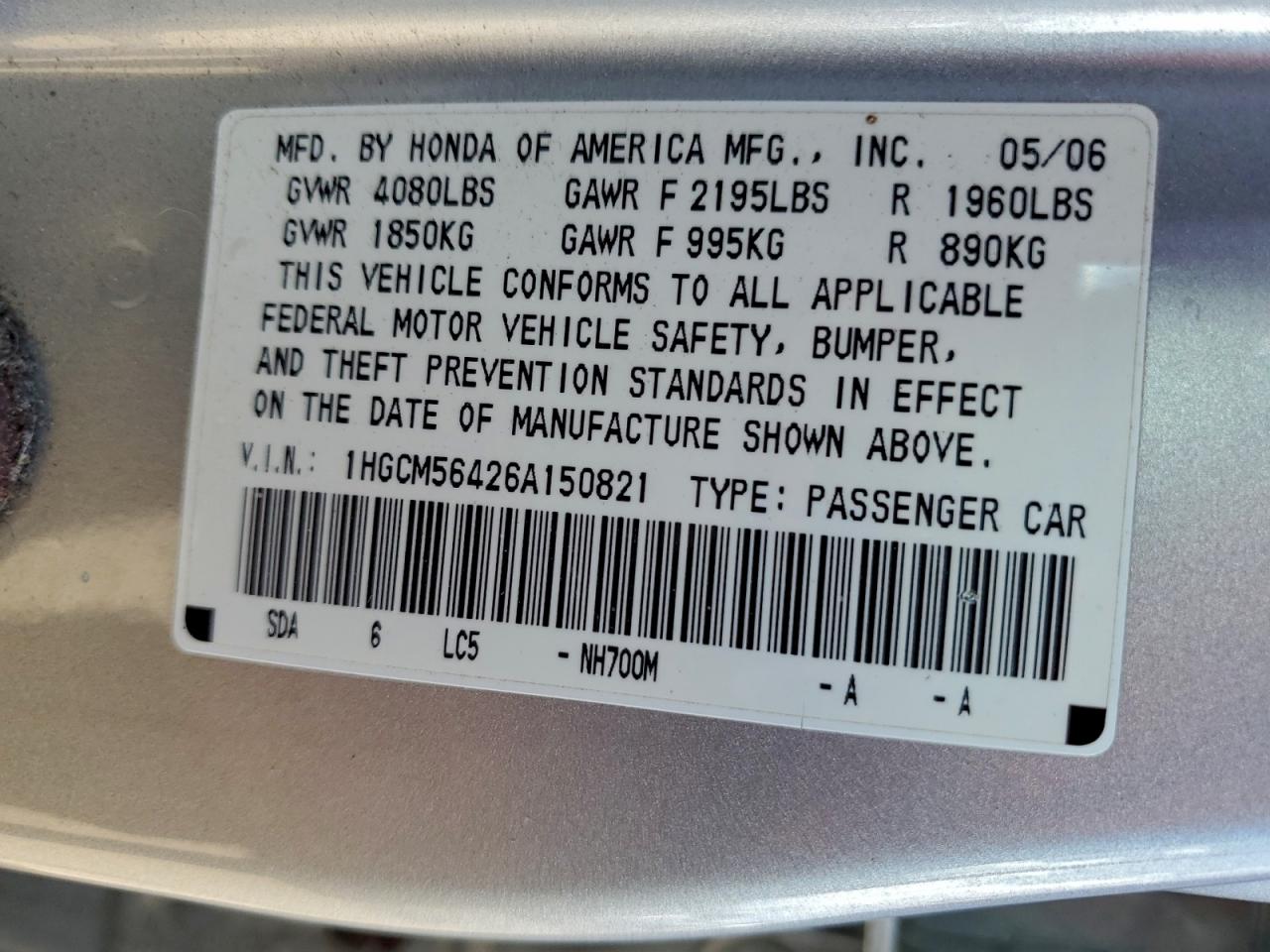 2006 HONDA ACCORD LX photo 25