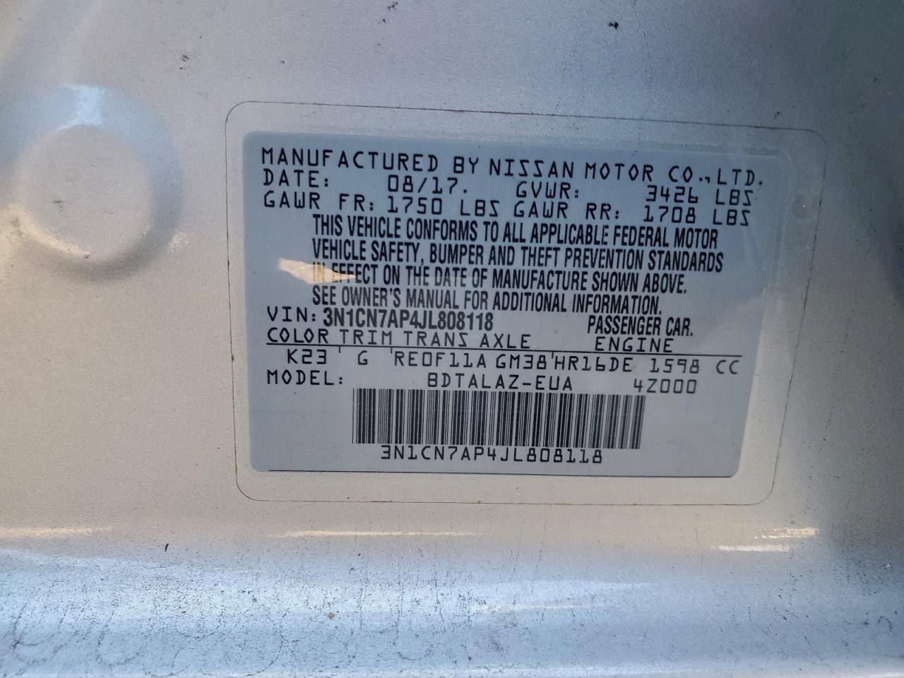 2018 NISSAN VERSA S photo 12
