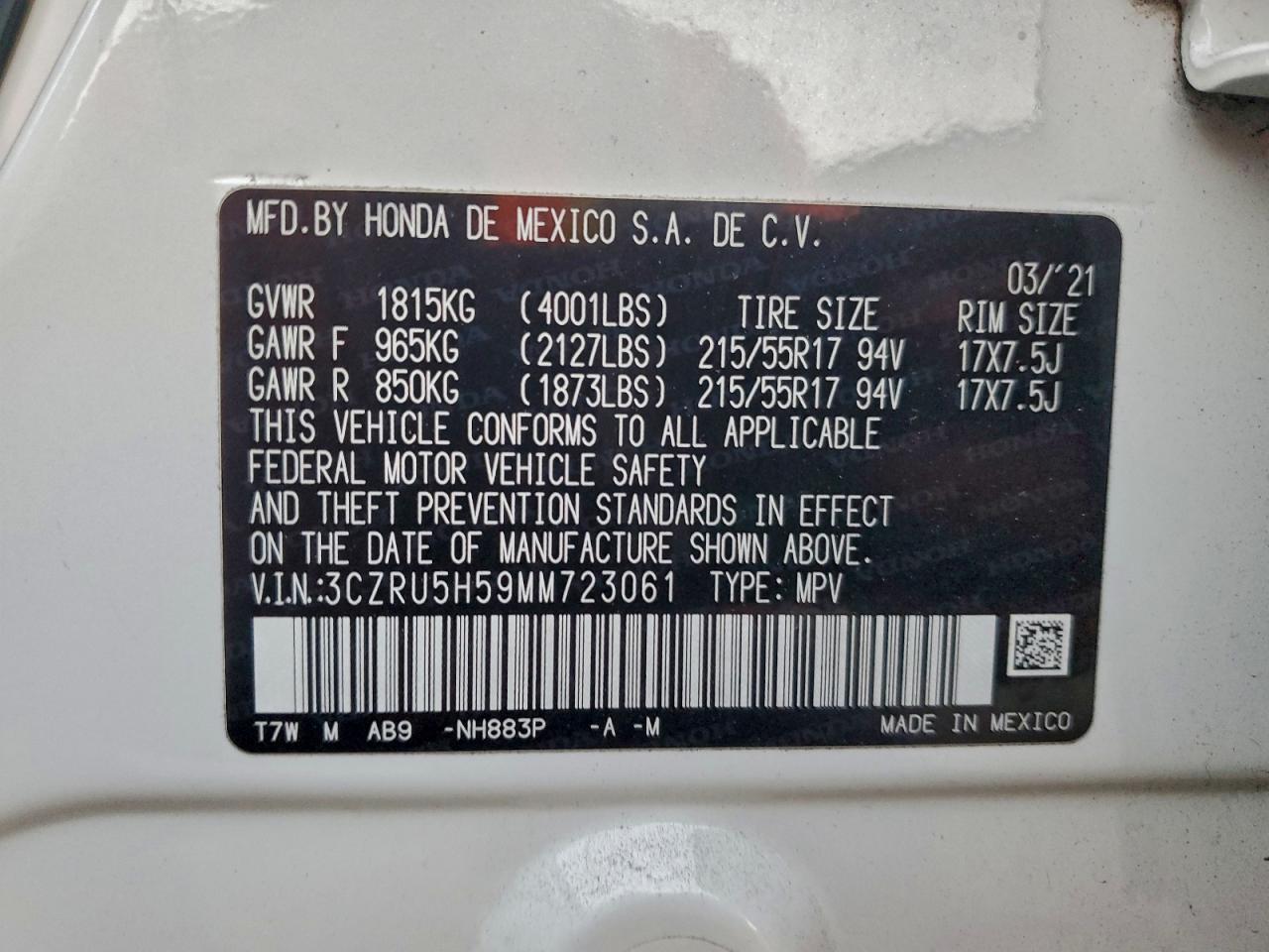 2021 HONDA HR-V EX photo 12