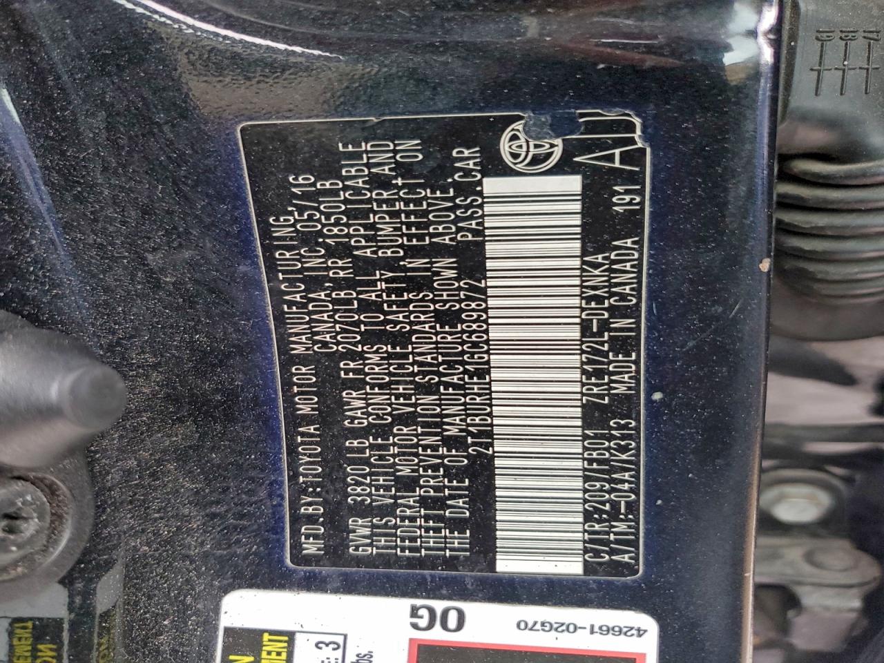 2016 TOYOTA COROLLA L photo 12
