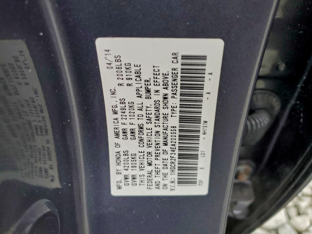 2014 HONDA ACCORD LX photo 12